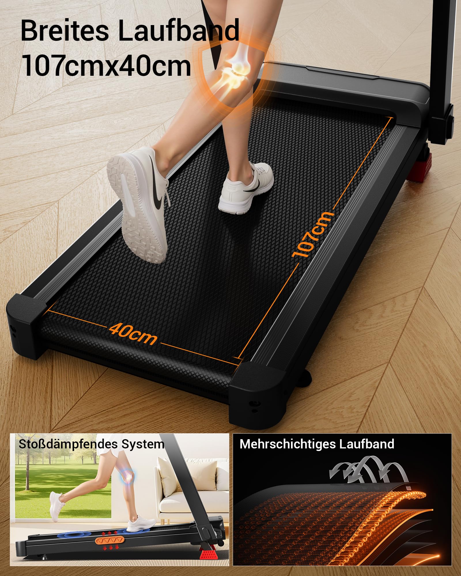 UMAY Laufband für Zuhause mit Steigung 16%, 14KM/H | Laufband Klappbar Treadmill for Home mit leisem 3,5-PS-Motor, LED-Anzeige, 180KG