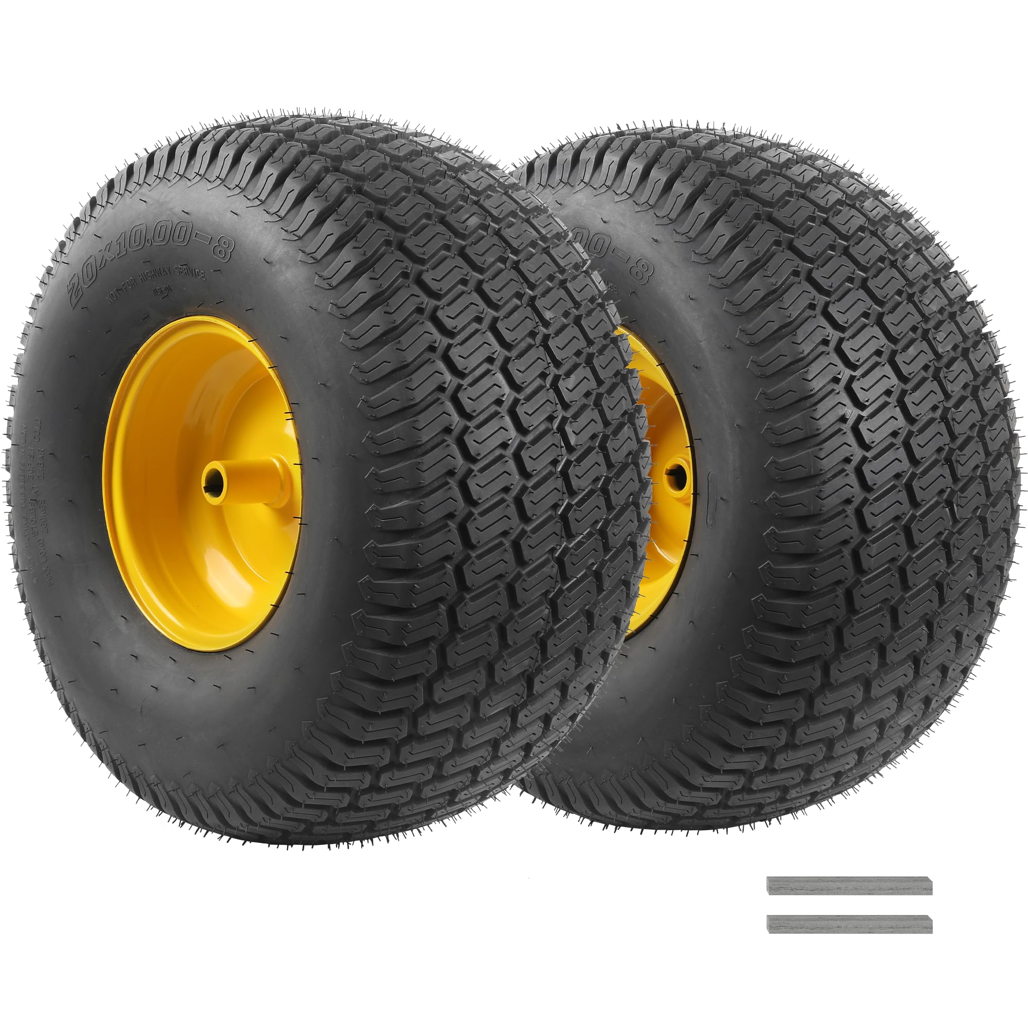Photo 1 of AR-PRO 20x10.00-8 Tubeless Lawn Mower Tire and Wheel Assembly (2-Pack), 4-Ply Rear Tire with Steel Rim, 3/4" Bore & 3/16" Keyway, 3.5" Offset Hub, S-Turf Tread, Riding Lawn Mower & Garden Tractor