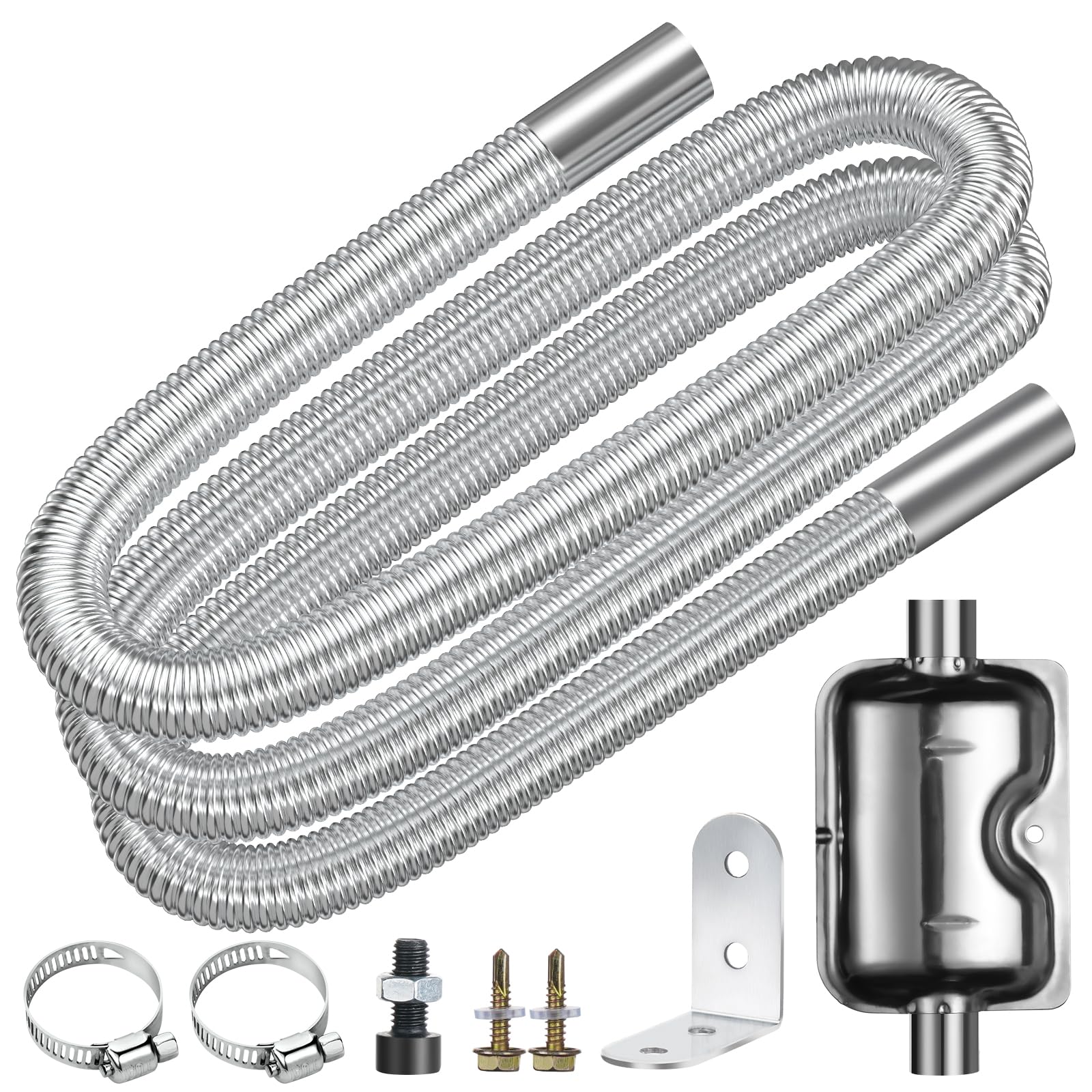 URAQT Abgasrohr Standheizung mit Verbesserter Schalldämpfer, 200 cm Abgasschlauch für Stromerzeuger Auto Edelstahl Abgasrohr Standheizung Diesel abgasrohre mit 2 x Edelstahlklammern für Diesel Heizung