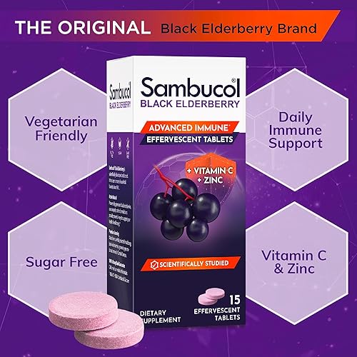 Miniatura 4 de Sambucol Comprimidos efervescentes de saúco negro con vitamina C y zinc, suplemento de apoyo inmunológico, saúco negro con zinc y vitamina C,