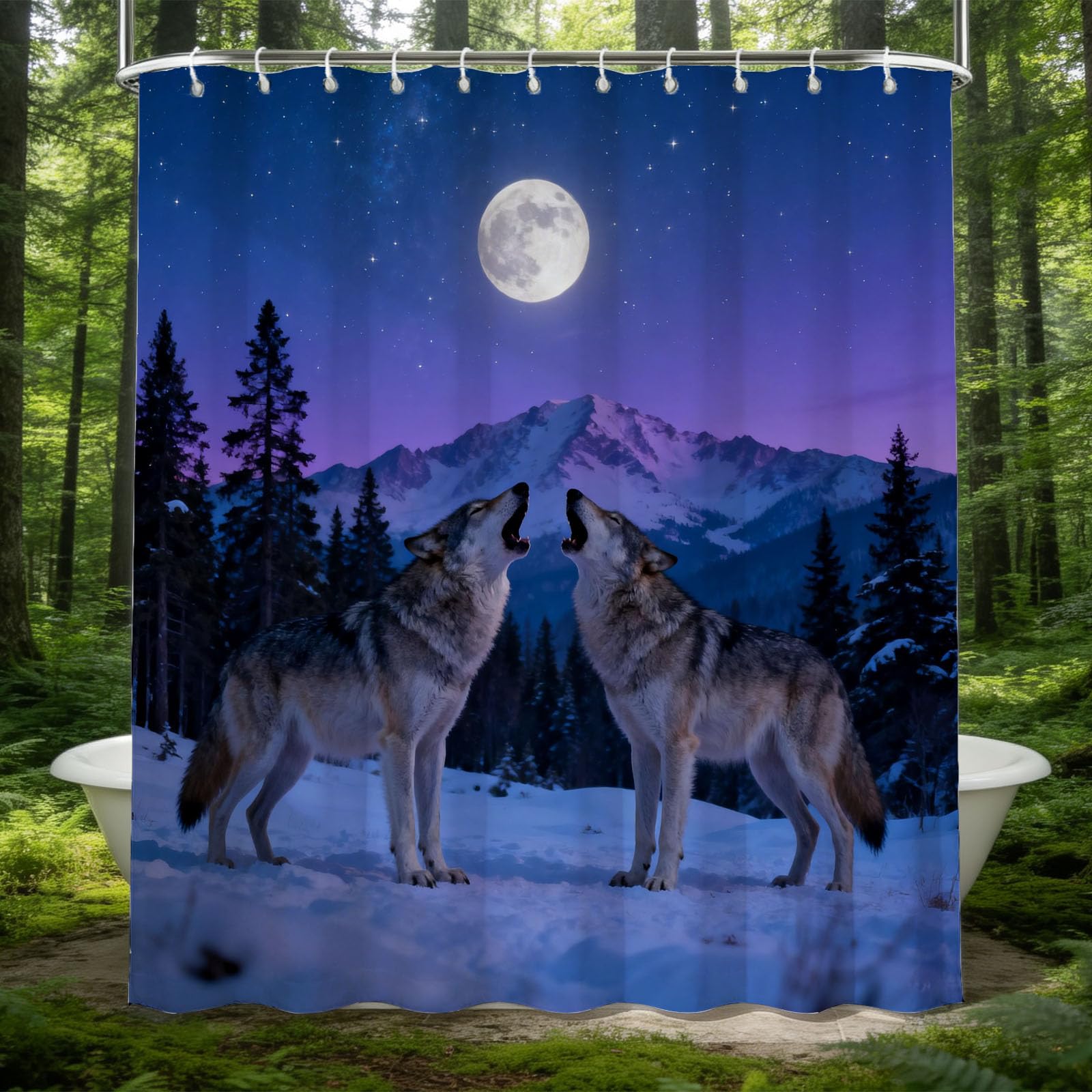 Hongduo 3D Wolf Pattern Shower Curtain for Stalls Bathtubs Snow Mountain Bathroom Decor Shower Curtain Set Polyester Fabric Waterproof 180x200cm/71X79 Inch with Hooks