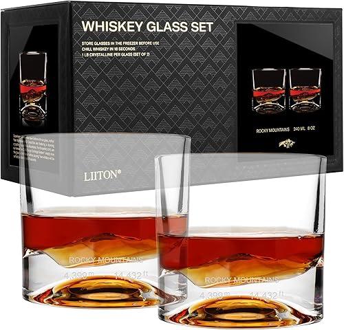 Miniatura 15 de LIITON American Peaks - Juego de 4 vasos de whisky de cristal pesado, vaso de bourbon grueso congelable de 1 libra cada uno, regalos de whisky