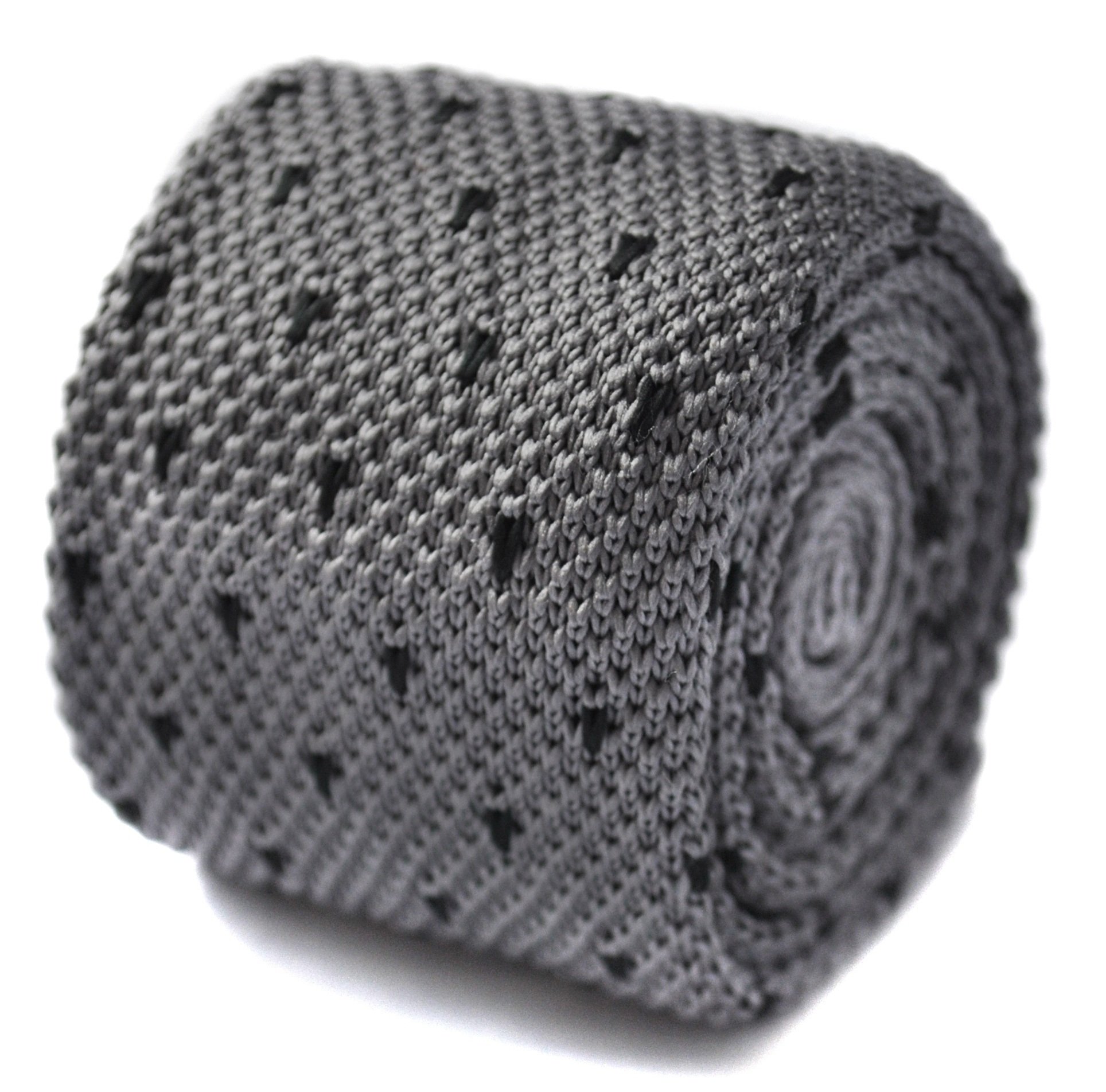Frederick Thomas knitted grey tie with black spots