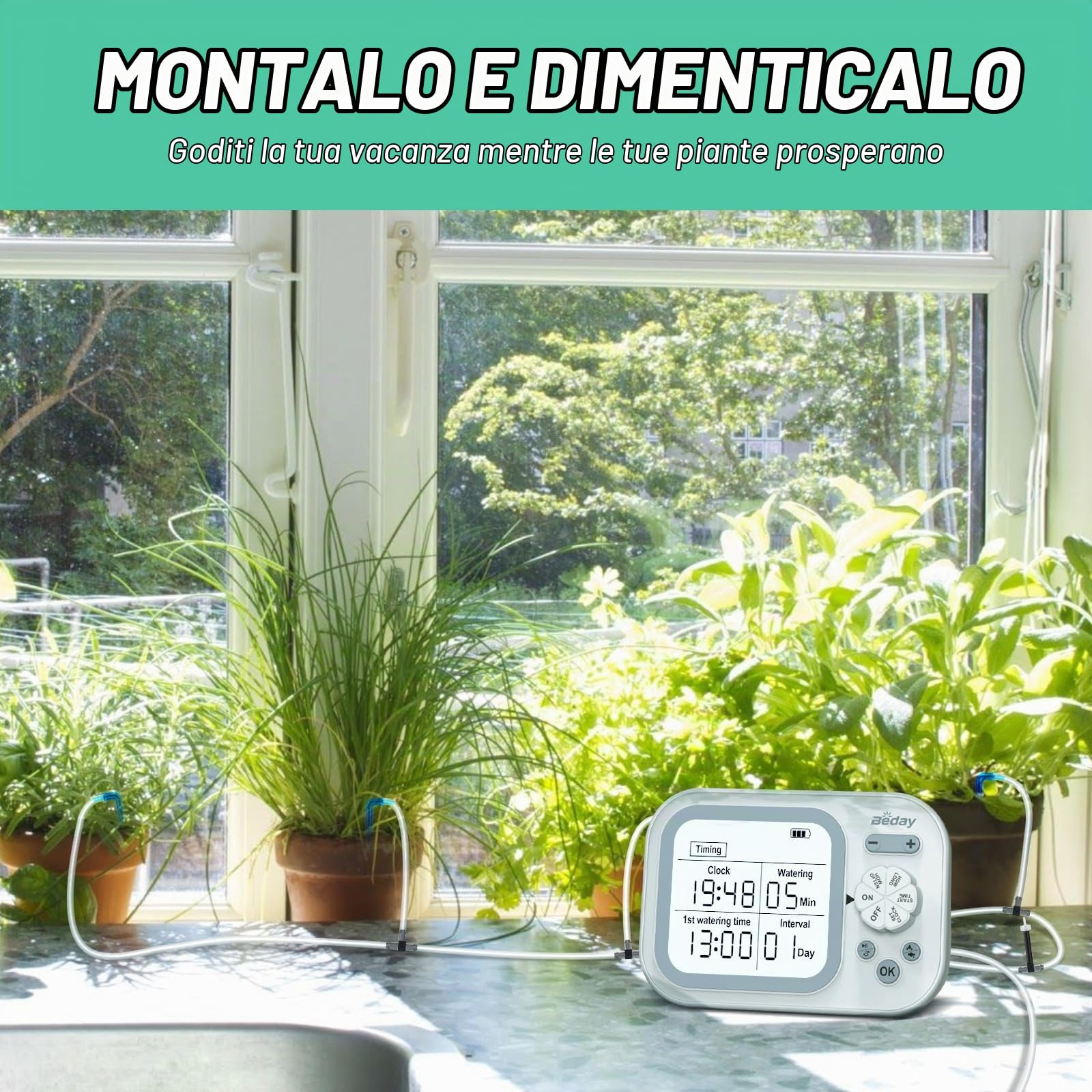 Irrigatore automatico per piante da interno, sistema di autoirrigazione per 15 piante in vaso, kit di irrigazione a goccia automatica, timer per l'irrigazione programmabile, irrigazione con rilevament