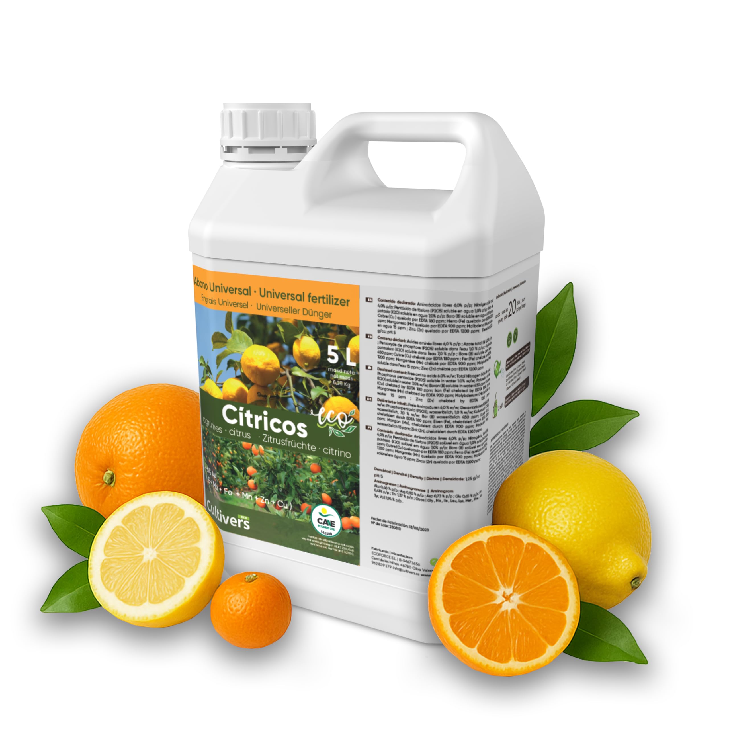 CULTIVERS Bio-Flssigdnger fr Zitrusfrchte 5 L NPK Eisen Zink Kupfer  Mangan Molybdn Bor + 6% Aminosuren | Dnger fr Zitronen-, Orangen-,  Mandarinen- und Grapefruitbume : Amazon.de: Garten