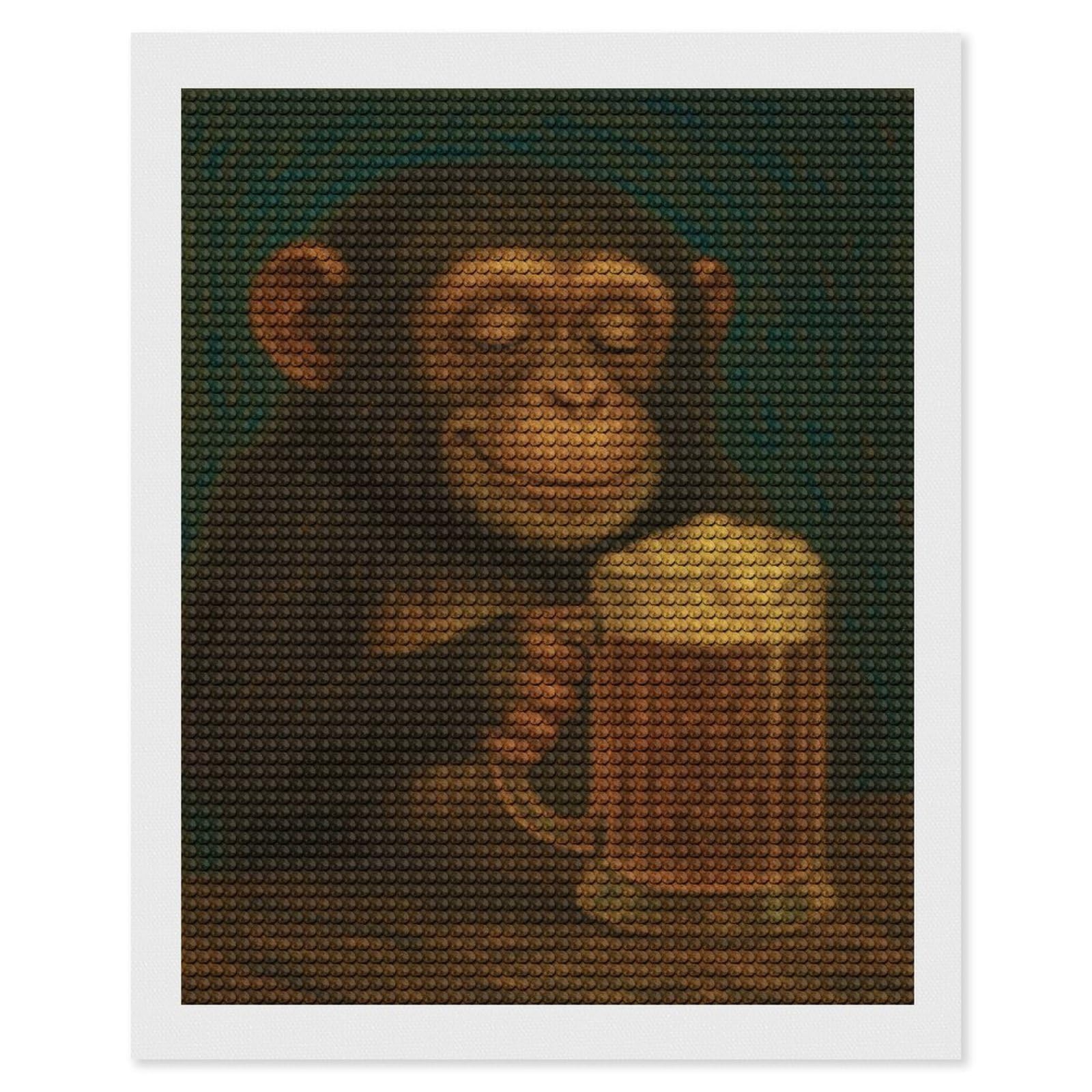 Junmoney Chimpanzee Enjoying A Beer Beer Drinking Monkey Diamond Art Canvas 16"x20", for Adults, Good for Quiet Evenings, Bedroom Decor, Festive Craft Gift, Easy to Enjoy