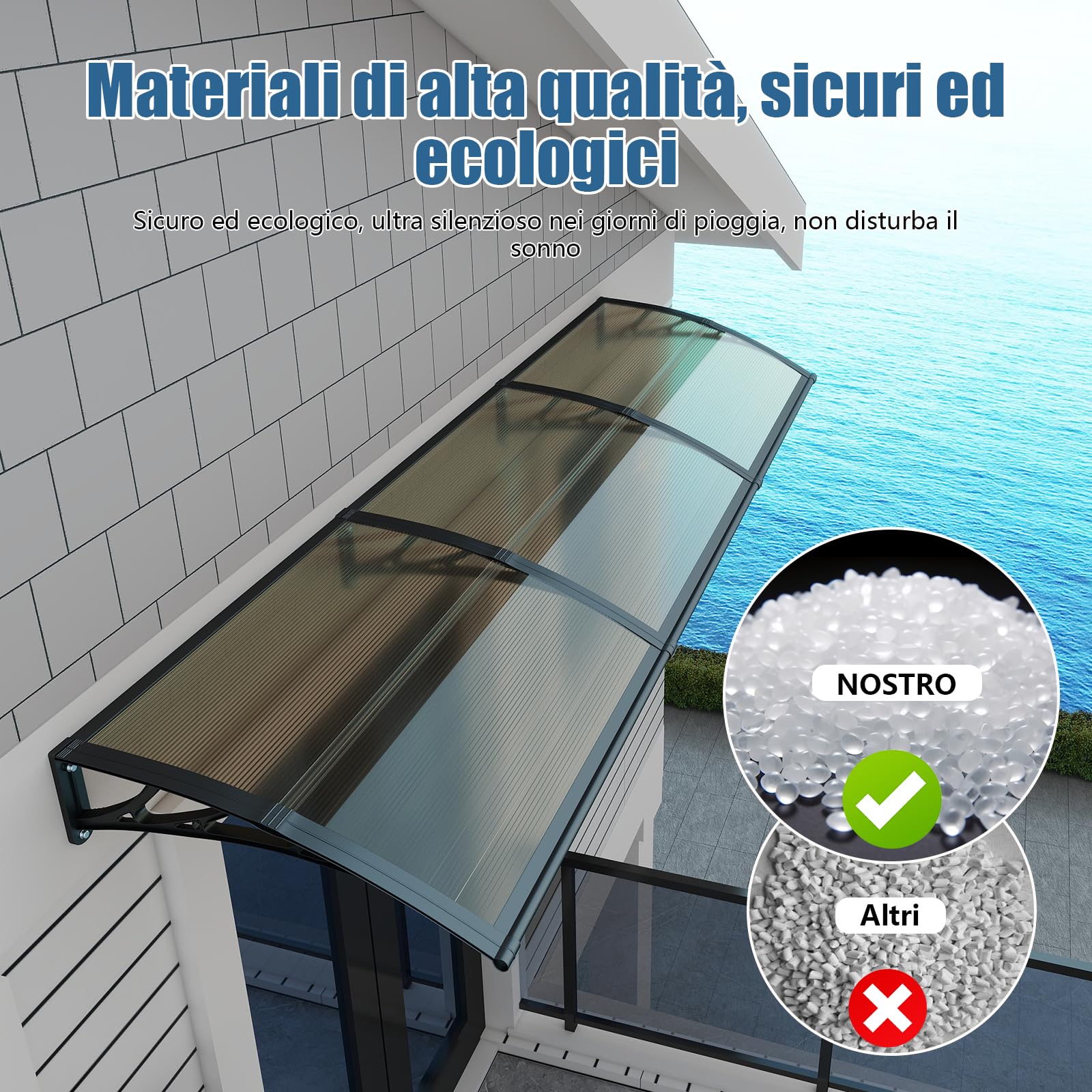Pensilina da Esterno, 150x100 cm Tettoia per Finestre in Policarbonato - Protezione UV, Pioggia, Neve e Sole per Patio, Giardino e Portico
