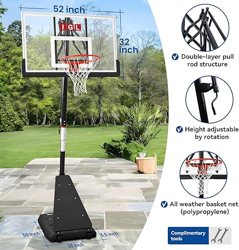 Miniatura 3 de IGL Aro de Baloncesto para Exteriores con Tablero Irrompible de 52 Pulgadas, Aro de Baloncesto Portátil para Exteriores de 10 Pies de Altura, Negro