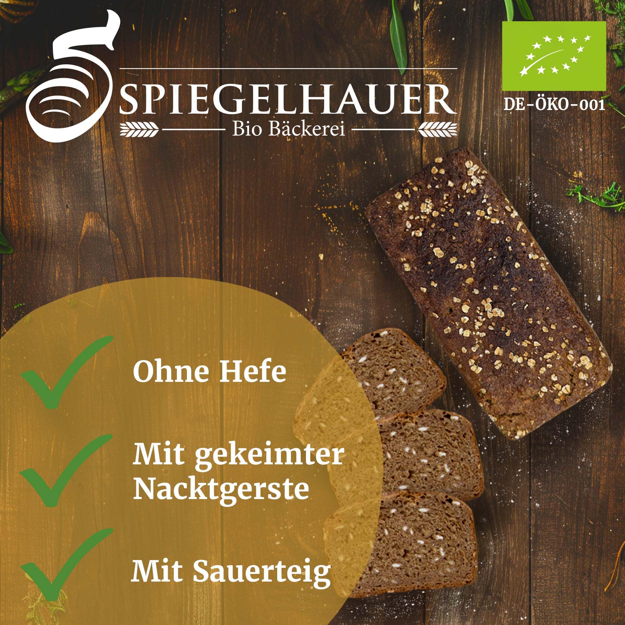 Bäckerei Spiegelhauer Bio Gerstenkeimbrot 750g I Bio Brot ohne Hefe mit gekeimter Gerste