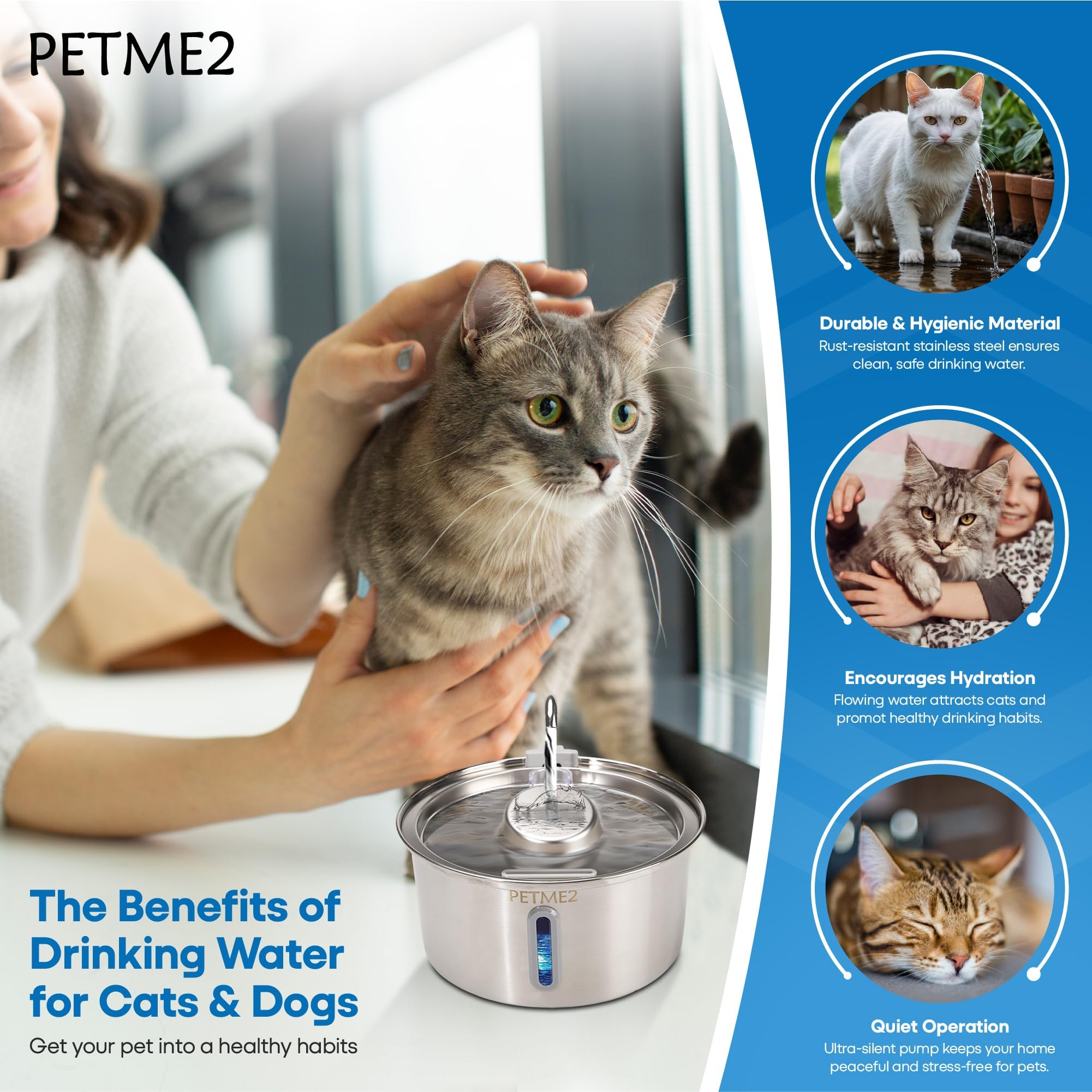 Luxury Smart Pet Fountain 2026 – 3.2L/108oz Stainless Steel Automatic Cat & Dog Water Fountain, Indoor Pet Water Dispenser with LED Light, Quiet Pump, Dual Flow Modes, 4-Layer Filter, Dishwasher Safe - image 8