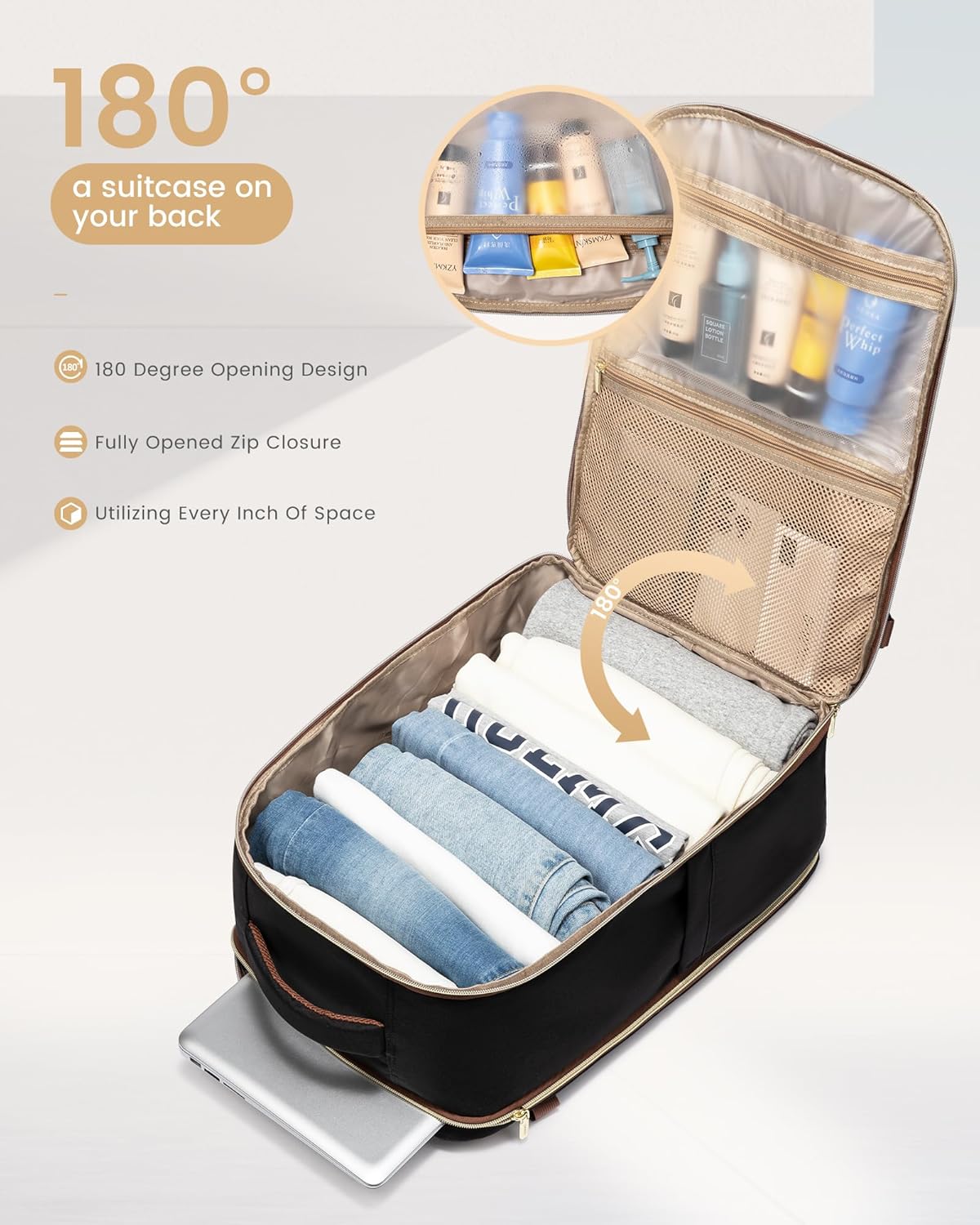 lovevook travel essentials carry on backpack 40l travels backpack for women,waterproof tsa personal item travels bag airline flight approved,large carry on luggage laptop backpack with packing cubes black - gray - chestnut brown large-40l-4pcs