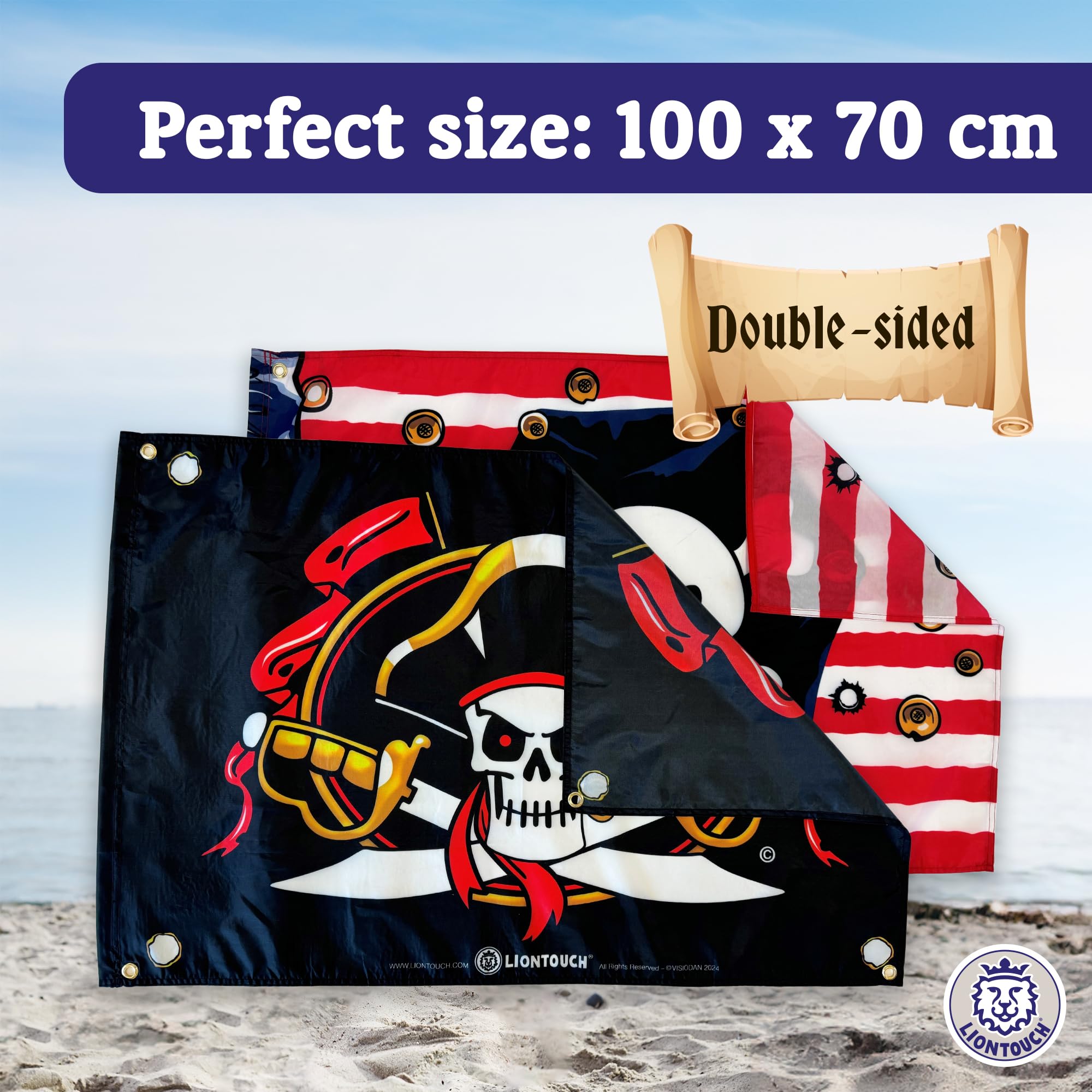 Liontouch Pirate Flag Set - Red Stripe & Captain Cross - 100 x 70 cm, Multicoloured - Image 3