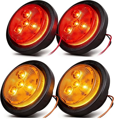NEW SUN Paquete de 4 luces LED marcadoras de remolque de 2.5 pulgadas, ámbar y rojo, impermeables con diseño reflejo redondo, 4 diodos, ojales de 12