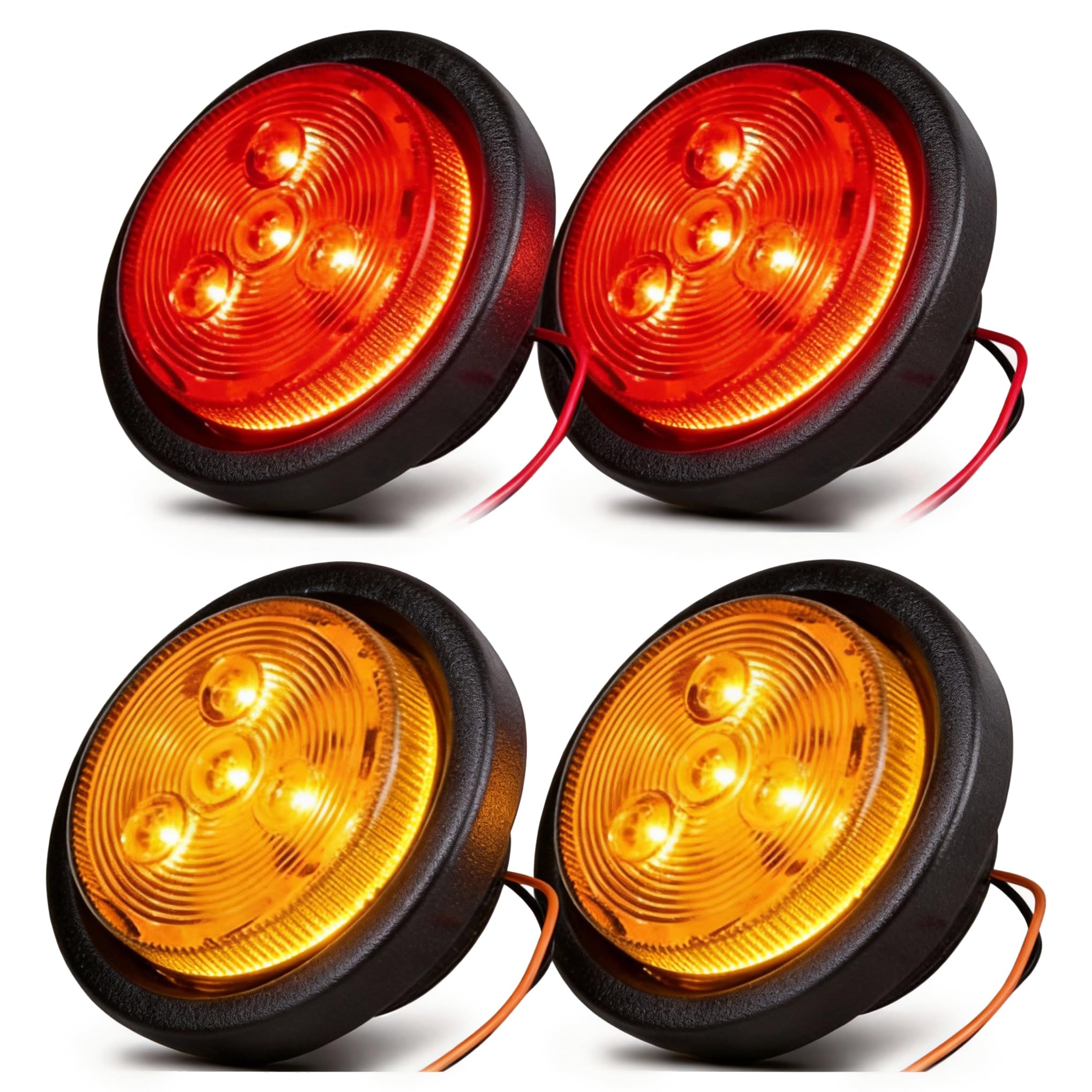 Ultimate 4 Pack 2.5" LED Trailer Marker Lights, Amber & Red, Waterproof with Round Reflex Design, 4 Diodes, 12V Grommet & Wire for Boat, Truck, RV, Camper Trailers