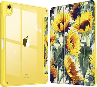 Fintie Hybrid Slim Case for iPad 10th Generation 10.9 Inch Tablet (2022 Model) - [Built-in Pencil Holder] Shockproof Cover with Clear Transparent Back Shell, Auto Wake/Sleep, Sunflowers