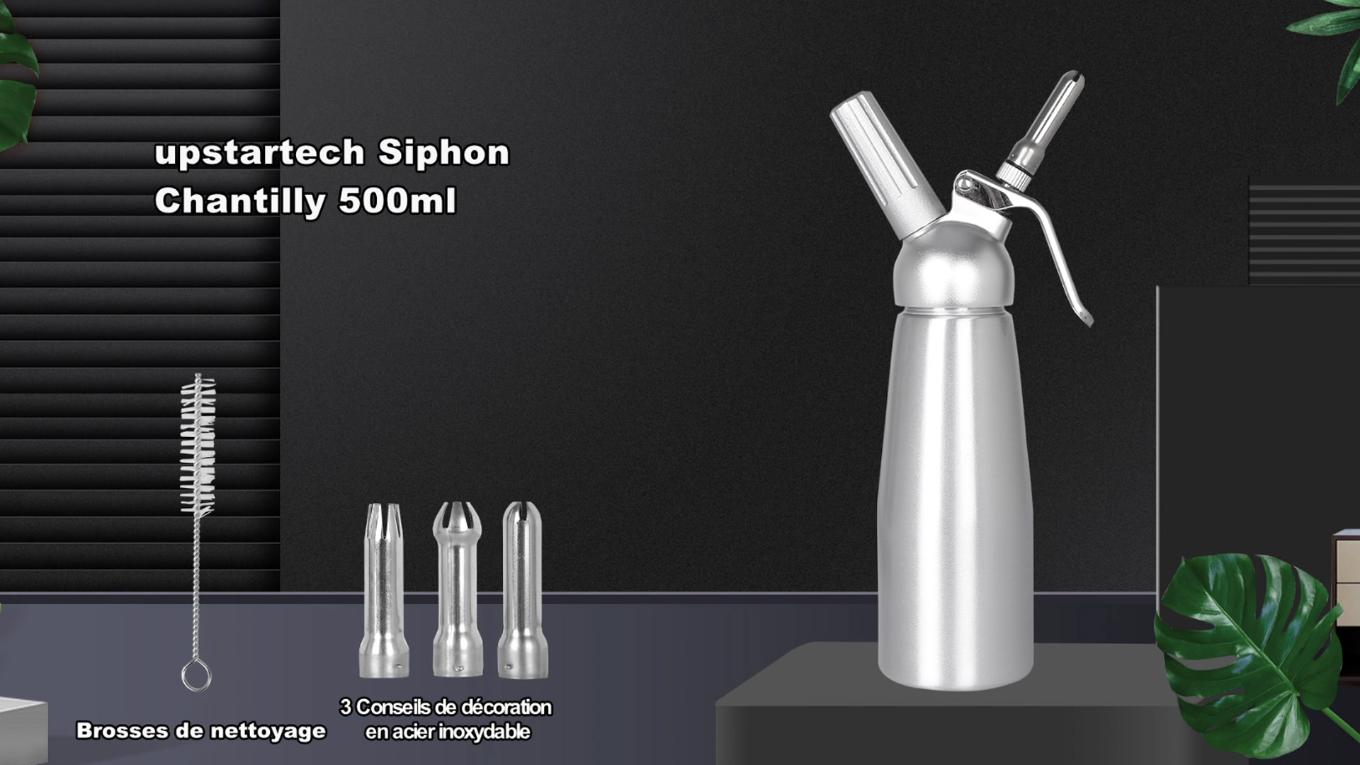 Siphon à Chantilly Professionnel 500ml - 3 Buses Inox - Pour Mousses, Crèmes Et Cocktails - Facile à Nettoyer