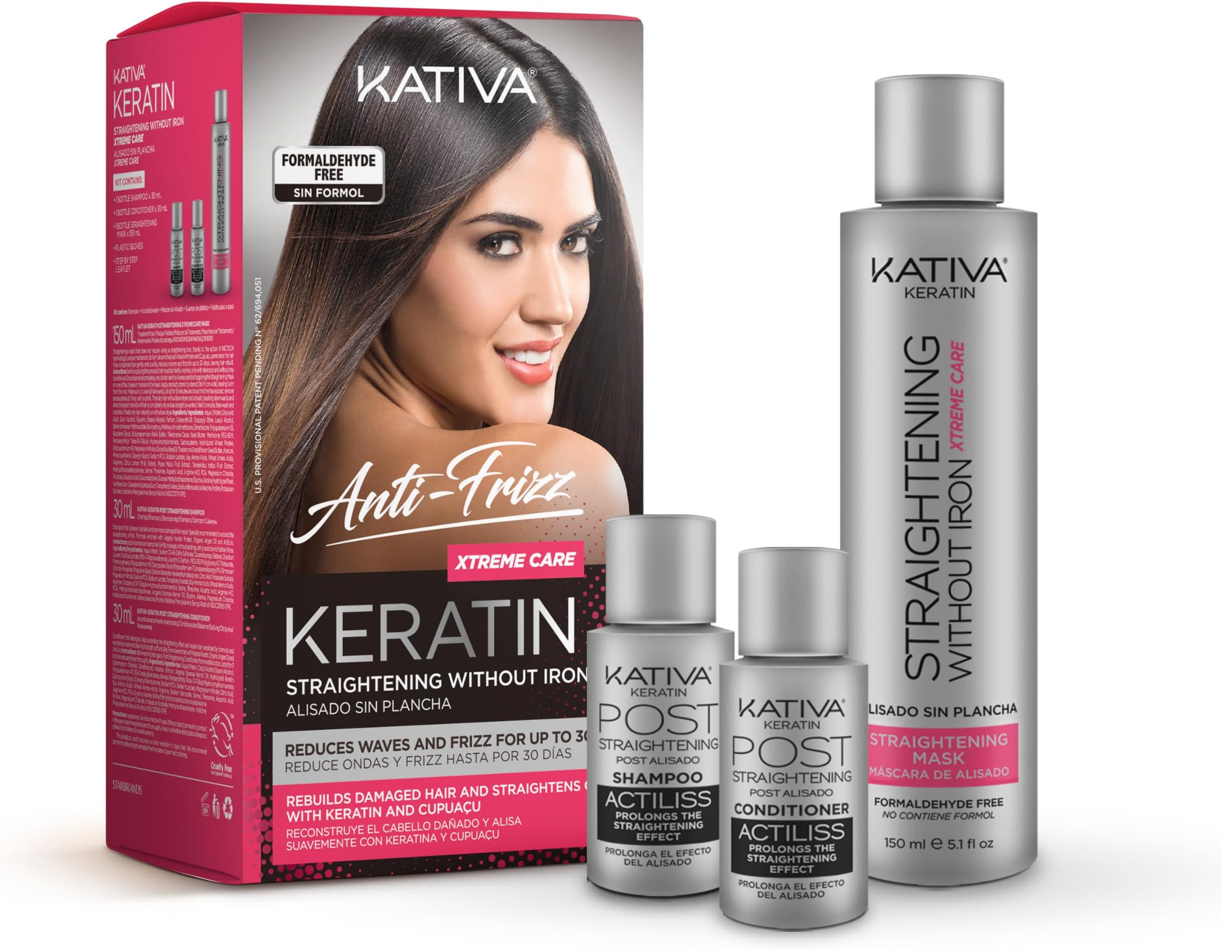 Kativa Anti-Frizz Xtreme Care, Home Use Straightening Treatment, Rebuild Damaged Hair and Straighten Waves and Frizz with Keratin and Cupuaçu, Paraben Free, Cruelty Free, Formaldehyde Free