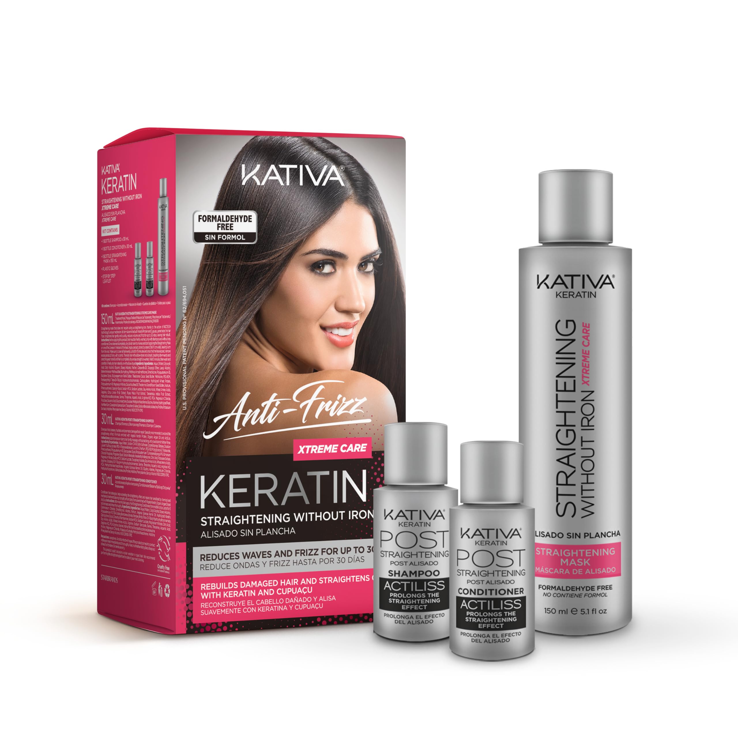 Kativa Anti-Frizz Xtreme Care, Home Use Straightening Treatment, Rebuild Damaged Hair and Straighten Waves and Frizz with Keratin and Cupuaçu, Paraben Free, Cruelty Free, Formaldehyde Free