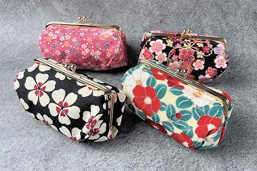 Miniatura 5 de Terra Distribution Kiss Lock - Bolsa de maquillaje pequeña para monedero fabricada en Japón Diseño tradicional Edo Komon bonita bolsa de cosméticos,