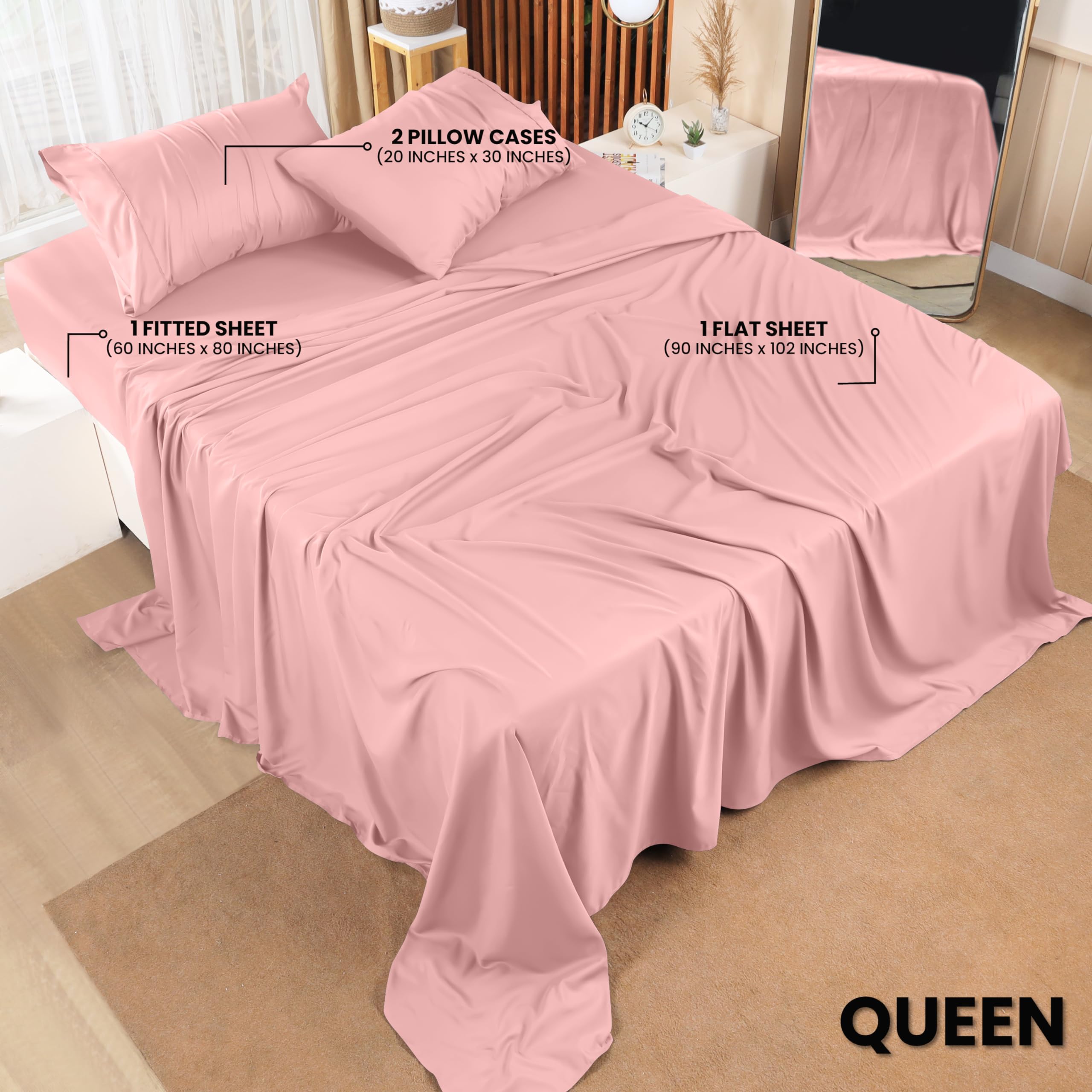 Utopia Bedding Queen Bed Sheets Set - 4 Piece Bedding - Brushed Microfiber - Shrinkage and Fade Resistant - Easy Care (Queen, Pink) - Image 2