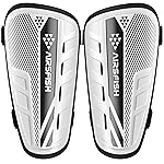 Shin Guards Soccer Kids Youth, CE Certified AirsFish Shin Guard Protection Gear for 2-18 Years Old Boys Girls Teenagers High Impact Resistant Breathable Comfortable (S Plus, White+Black)