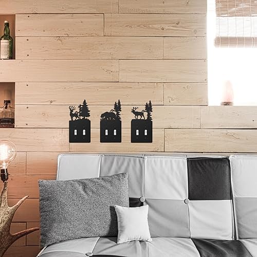 Vista 36 de Lothee 6 piezas de placa de metal para interruptor de luz de oso, alce, árbol, montaña, alce, bosque, placa de salida de palanca, cubierta de pared