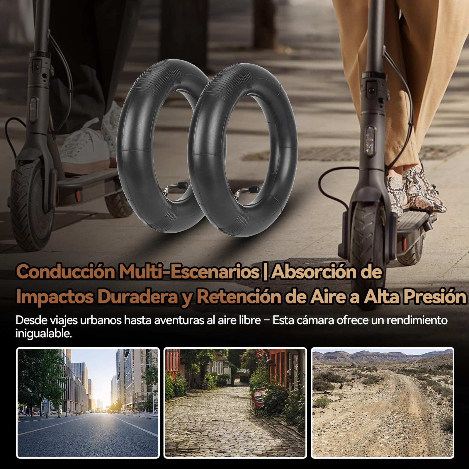Cámara 10x2.125 Patinete Eléctrico, Válvula 90°, Doble Grosor 2 MM, para 10 Pulgadas Cámara de Aire 10x2.0 (54-152) –10x1.75/2/2.125 para Bicicleta Sin Pedales/Cochecito