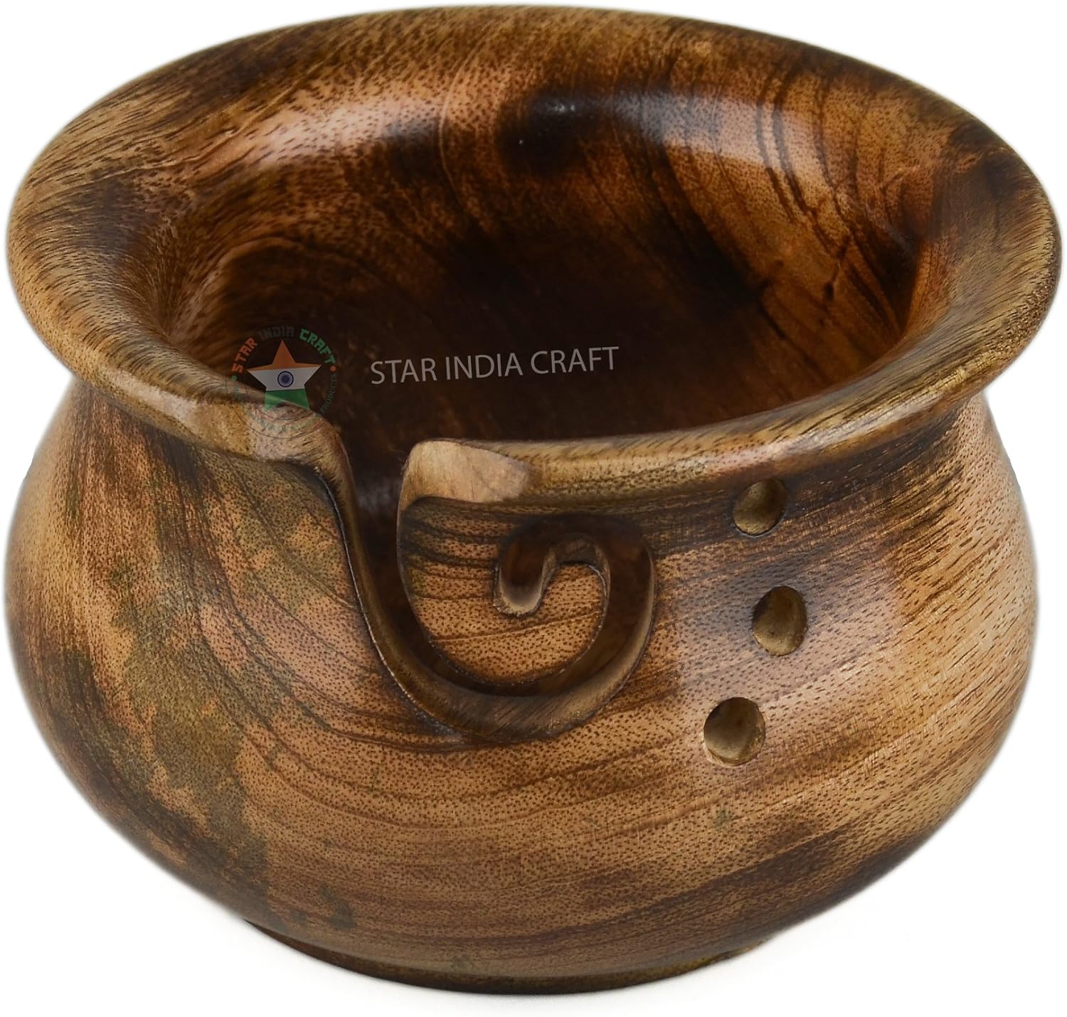 Handmade Rosewood Yarn Storage Bowl for Knitting & Crocheting by STAR INDIA CRAFT | A Perfect Yarn Storage Bowl for Yarn Winder & Crochet Hook Accessories Holder (6 x 4", Light Curvy)