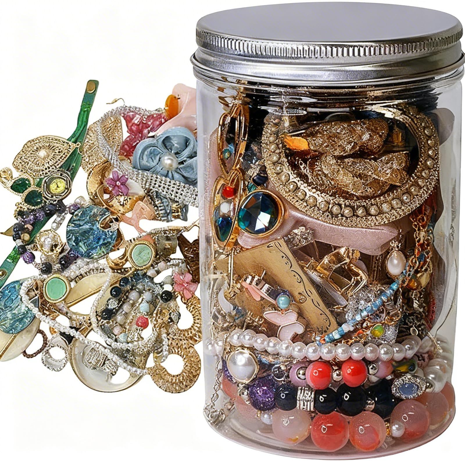 50 Piece Mystery Jewelry Jar - Random Mysterious Box for Women,Vintage Jewelry Gift Set (Necklace,Earrings,Ring,Bracelet,Brooch) Unique Birthday Graduation Gift for Family and Friends