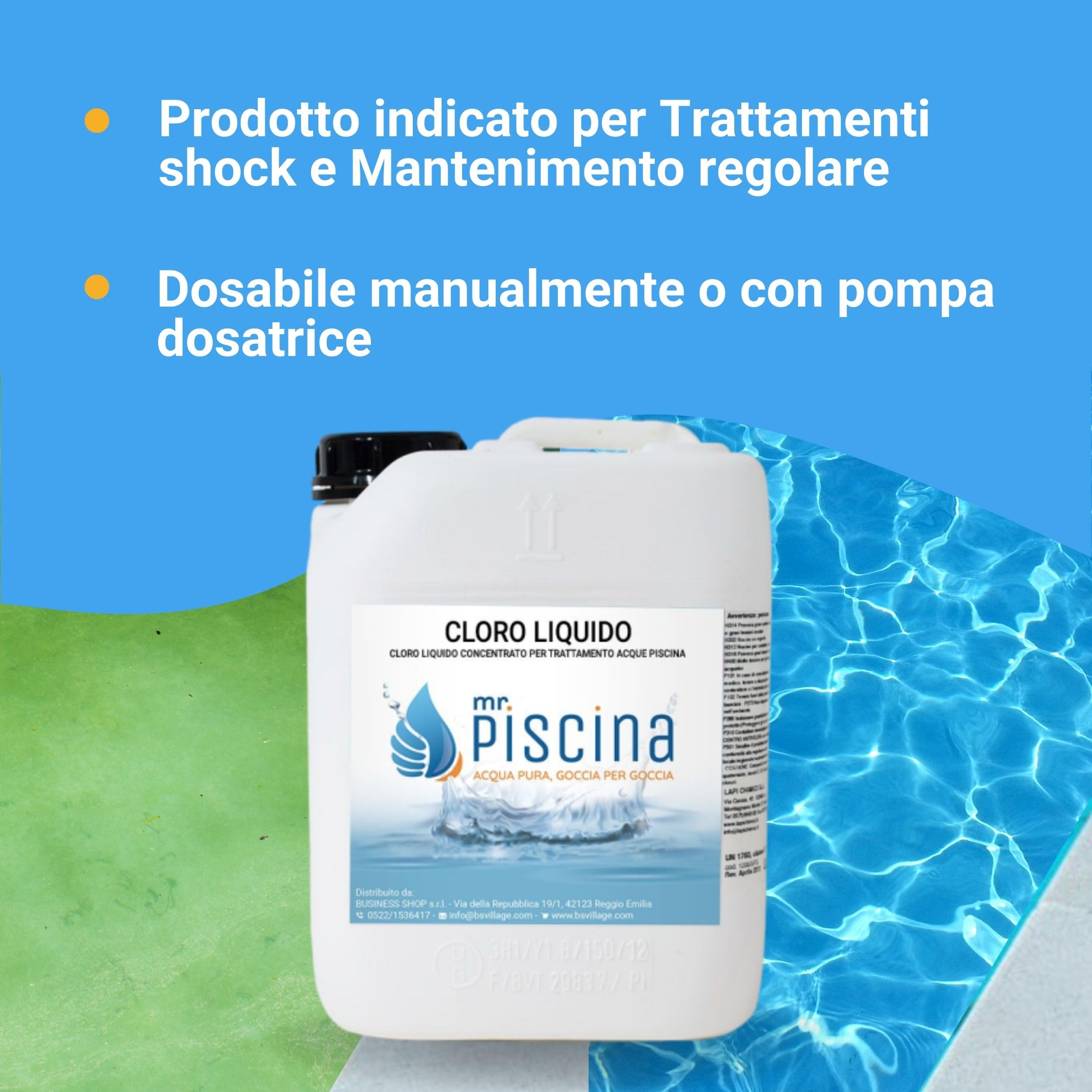Cloro per Piscina Liquido Concentrato. Disinfettante Piscina anche per Pompe Dosatrici (12 kg)