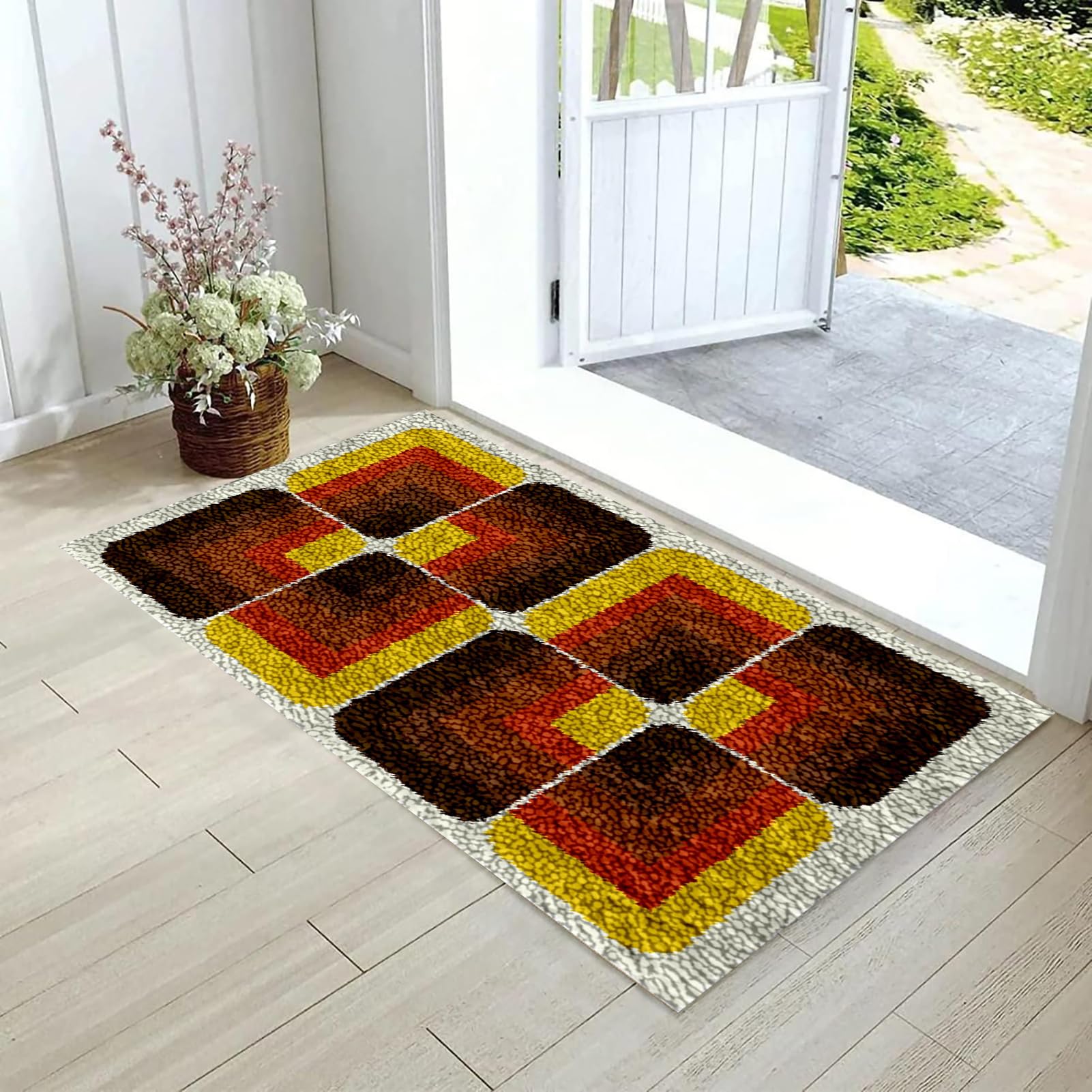 RxiBeFuw Zestawy do produkcji dywanów, zestaw dywaników z haczykiem zatrzaskowym, 110 x 140 cm, zestaw dziewiarski z haczykiem poduszka na sofę dywan, zestawy do samodzielnego wykonania haczyków
