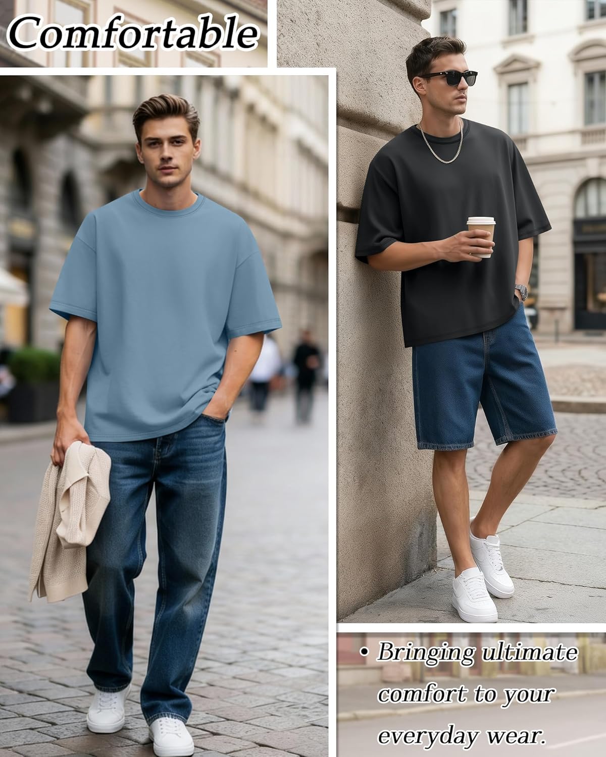 4 Pack Men's Oversized T-Shirts Baggy Short Sleeve Crew Neck Basic Tees Tops Casual Summer Loose Fit Streetwear - Image 3