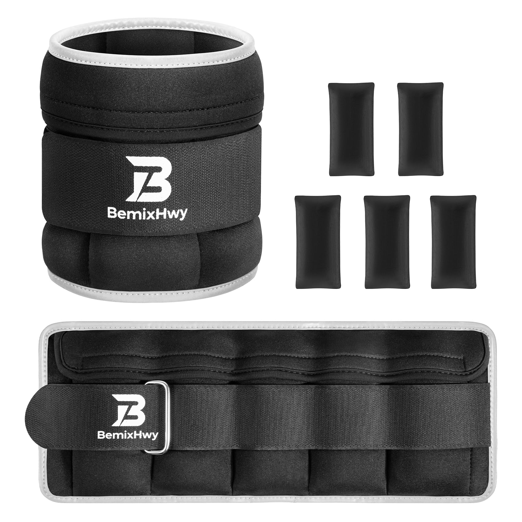 BemixHwy Adjustable Ankle Weights Set 1 Pair 2-10 lbs, Comfortable Leg Weights for Walking, Running, Pilates, Yoga, Home Workout & Physical Therapy (Fzbt_Black)