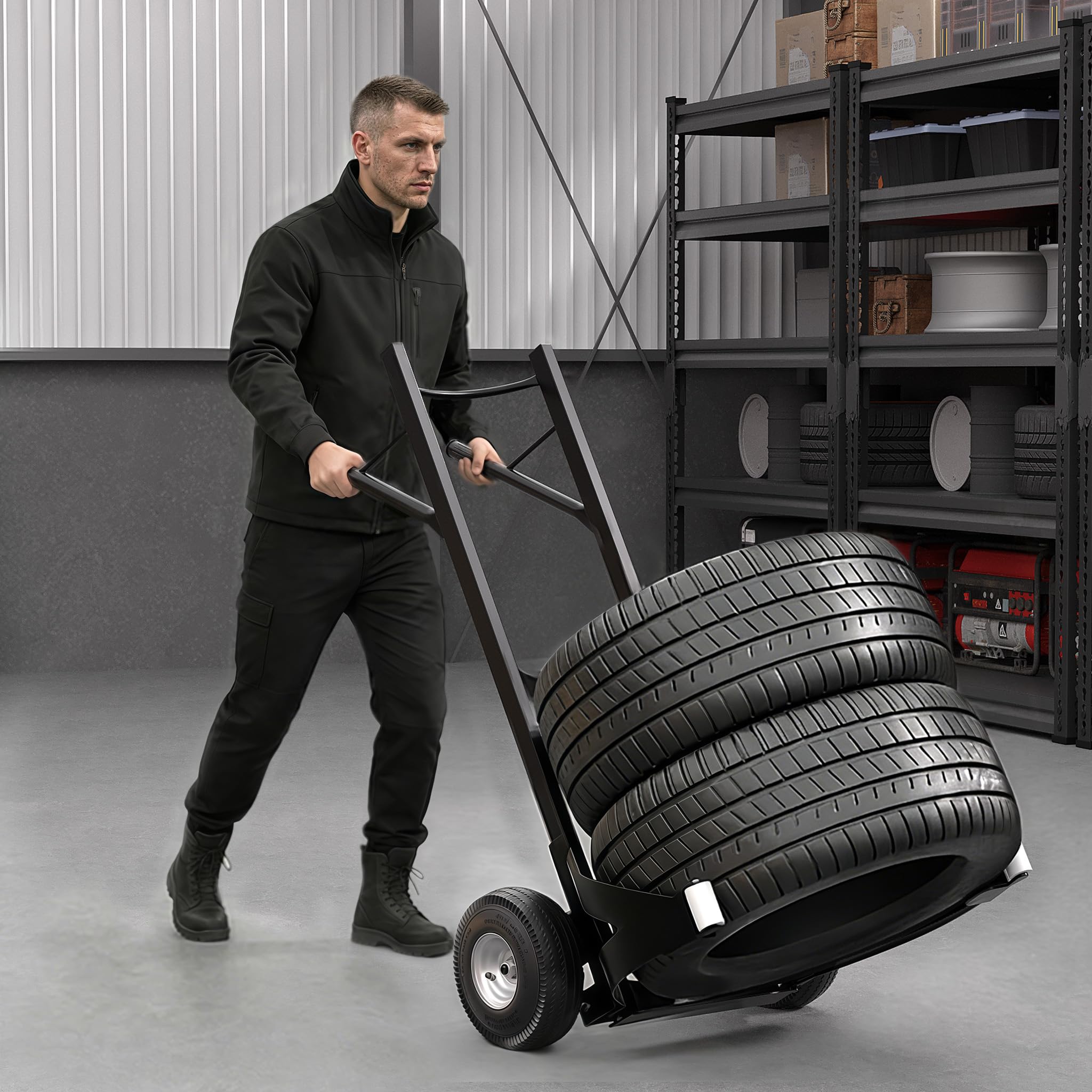 Wiltec Reifenkarre bis 200 kg mit Kippsystem, Transportkarre mit PU Rädern, Reifenwagen mit verstellbaren Greifarmen