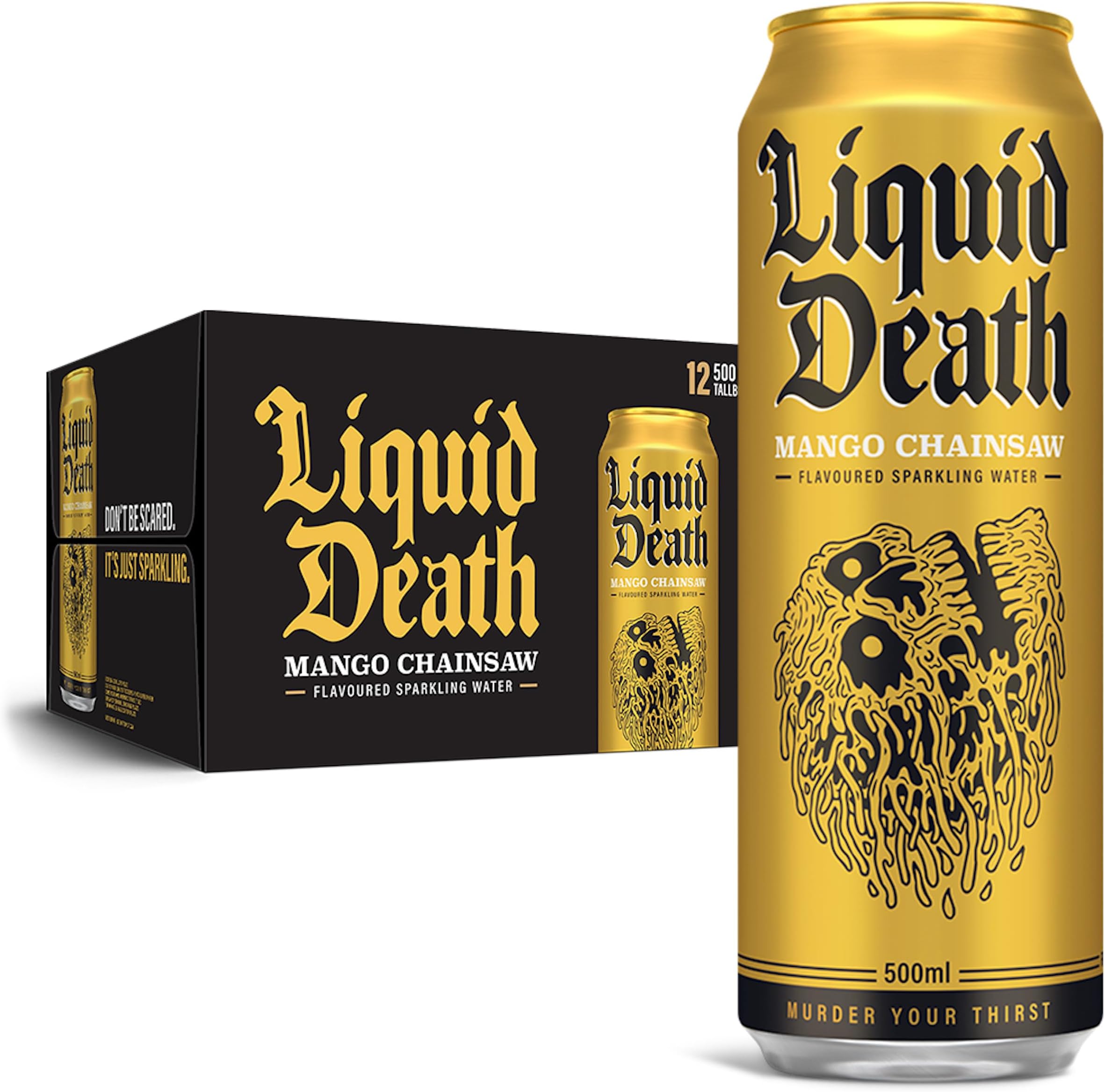Liquid Death Sparkling Water, Mango Chainsaw 12 x 500 ml