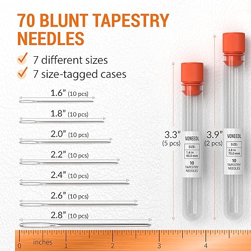 Miniatura 8 de Agujas de tapiz de ojo romo grande (paquete de 70)  7 tamaños con 7 tubos de almacenamiento  acero inoxidable  perfectas para adornar, bordar, punto