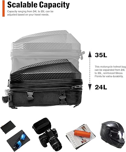 Miniatura 2 de Grapelet Mochila para motocicleta con carcasa rígida de ABS impermeable, bolsas de equipaje, bolsas para casco con almacenamiento ampliable, 24L-35L