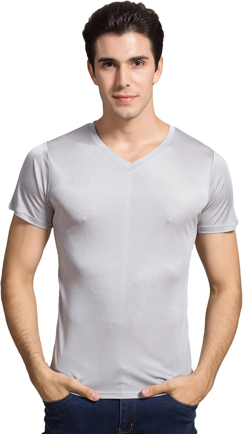 CLC Men's Mulberry Silk Camisole T-Shirt Tank V-Neck Tops Knit Fabric