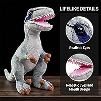 Vista 5 de ZHONGXIN MADE Velociraptor - Peluche de dinosaurio de 17 pulgadas, juguete de peluche de velociraptor gris de tiranosaurio, figuras suaves, juguetes