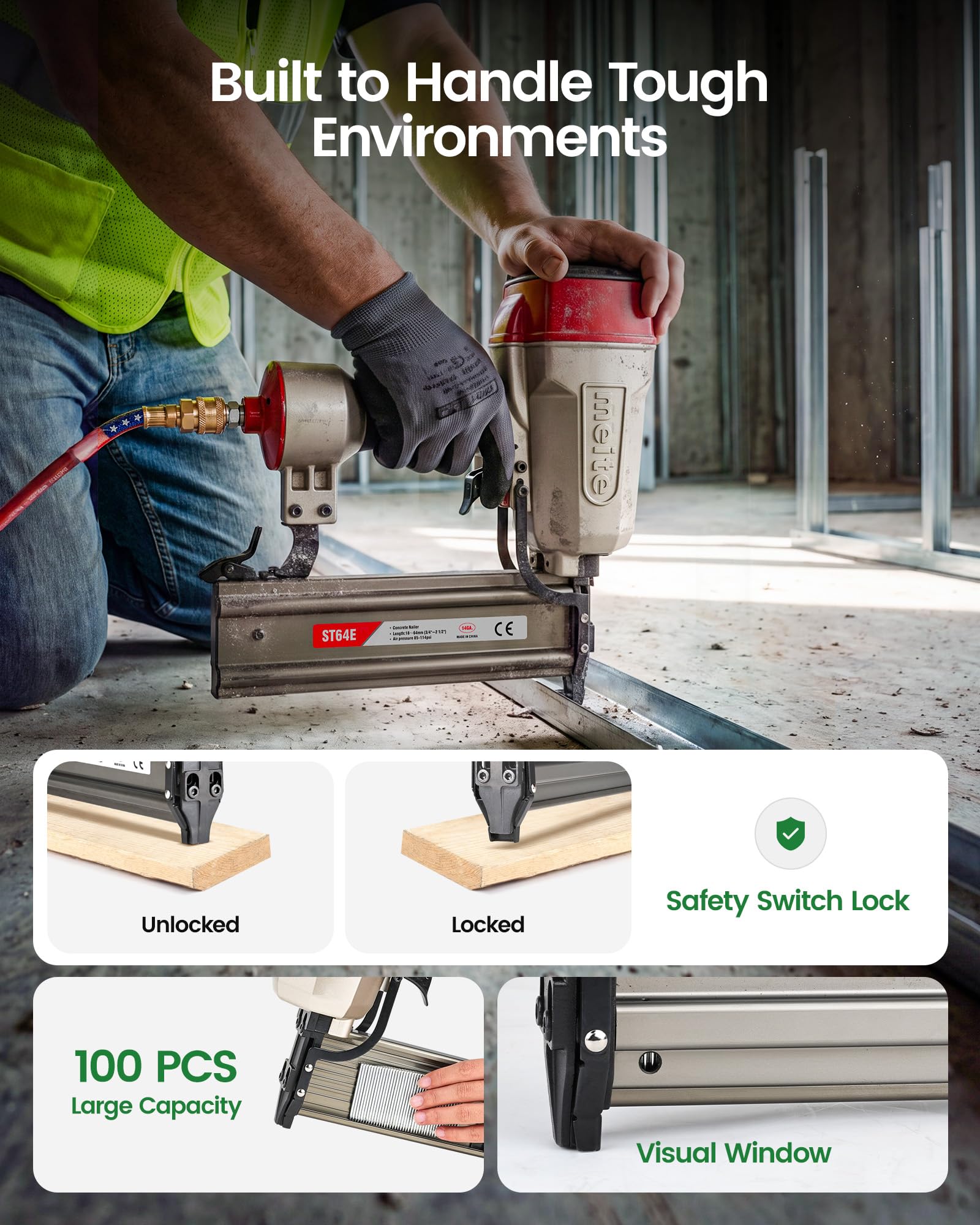meite ST64E Concrete Nail Gun - 400 Nails -4