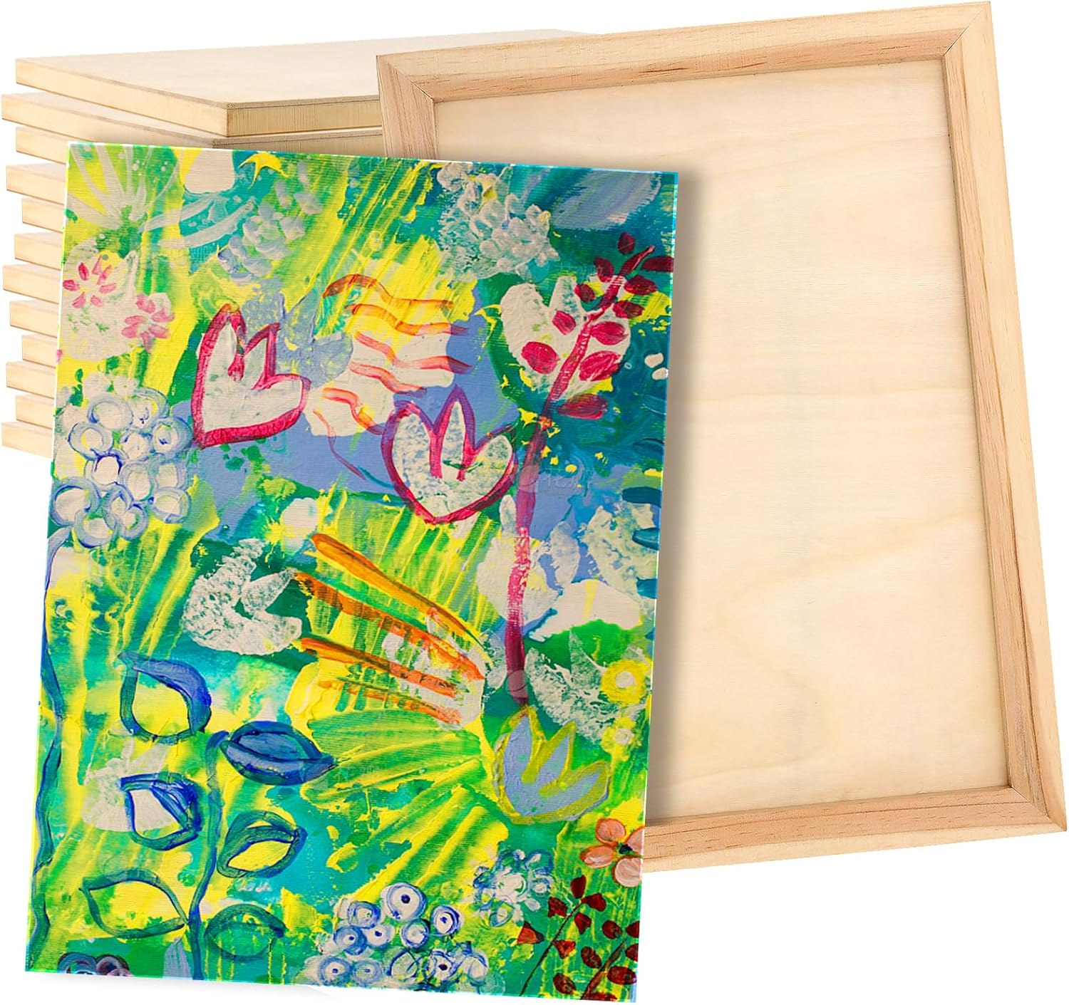 TAICHEUT 12 Pack 9x12 Inch Unfinished Pine Wood Canvas Boards - Smooth Bulk Panels for Painting, Crafts, DIY String Art & Pouring