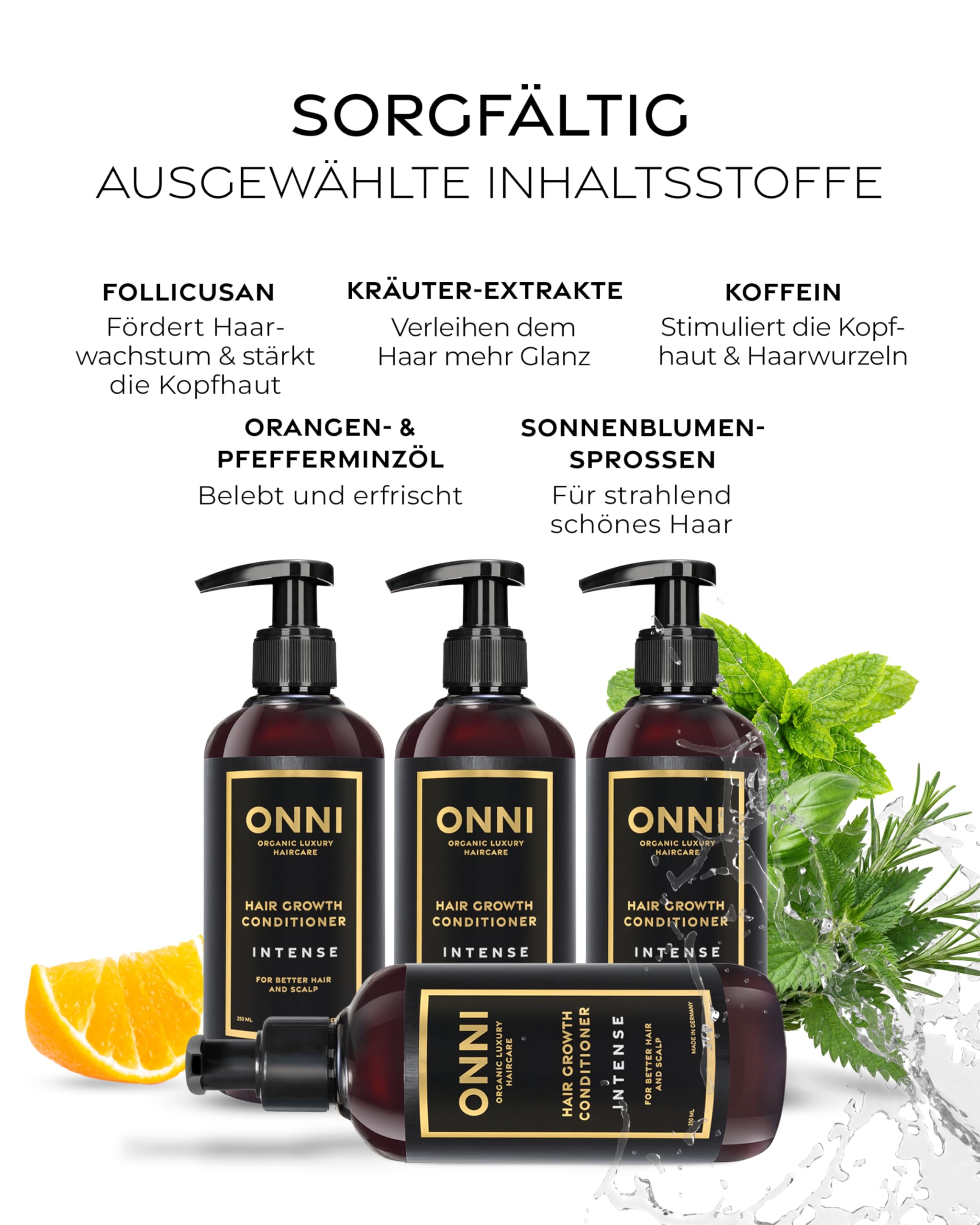 ONNI – INTENSE Conditioner für Haarwachstum 250ml – Haarpflege mit Follicusan & Koffein – Hair Growth Haar Spülung strapaziertes, trockenes Haar, ideal auch für Locken. silikon- & parabenfrei