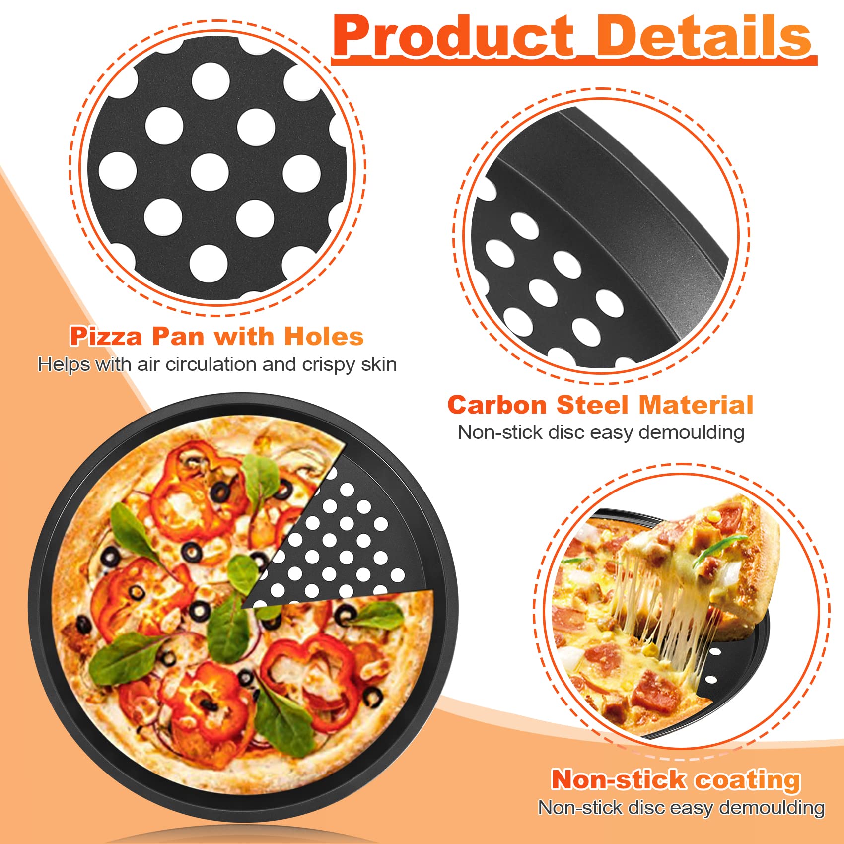 2 Pack Pizzablech Rund Pizzaform Backblech im Ofen, Pizza & Flammkuchen, Gelocht Pizzapfanne 28cm, Pizza Backblech mit Antihaftbeschichtung, Carbonstahl, Knusperblech, Geschenk