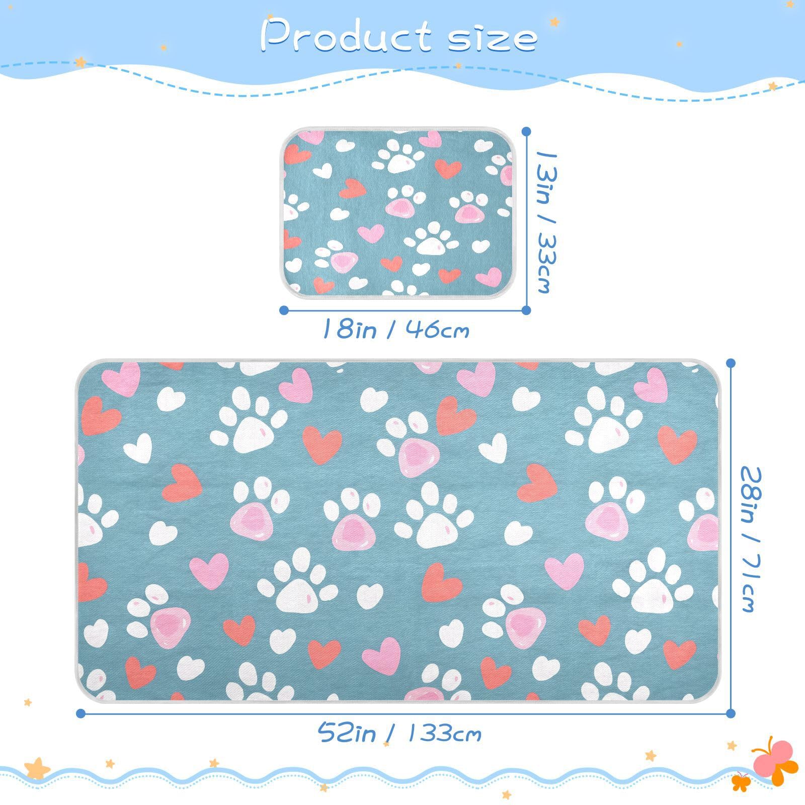 Bolaz Summer Sleeping Bed Pad, Love Footprint Pattern Cooling Mattress Set Breathable Bed Mat Ice Silk Mat + Pillow Cover for Toddler Boys Girls