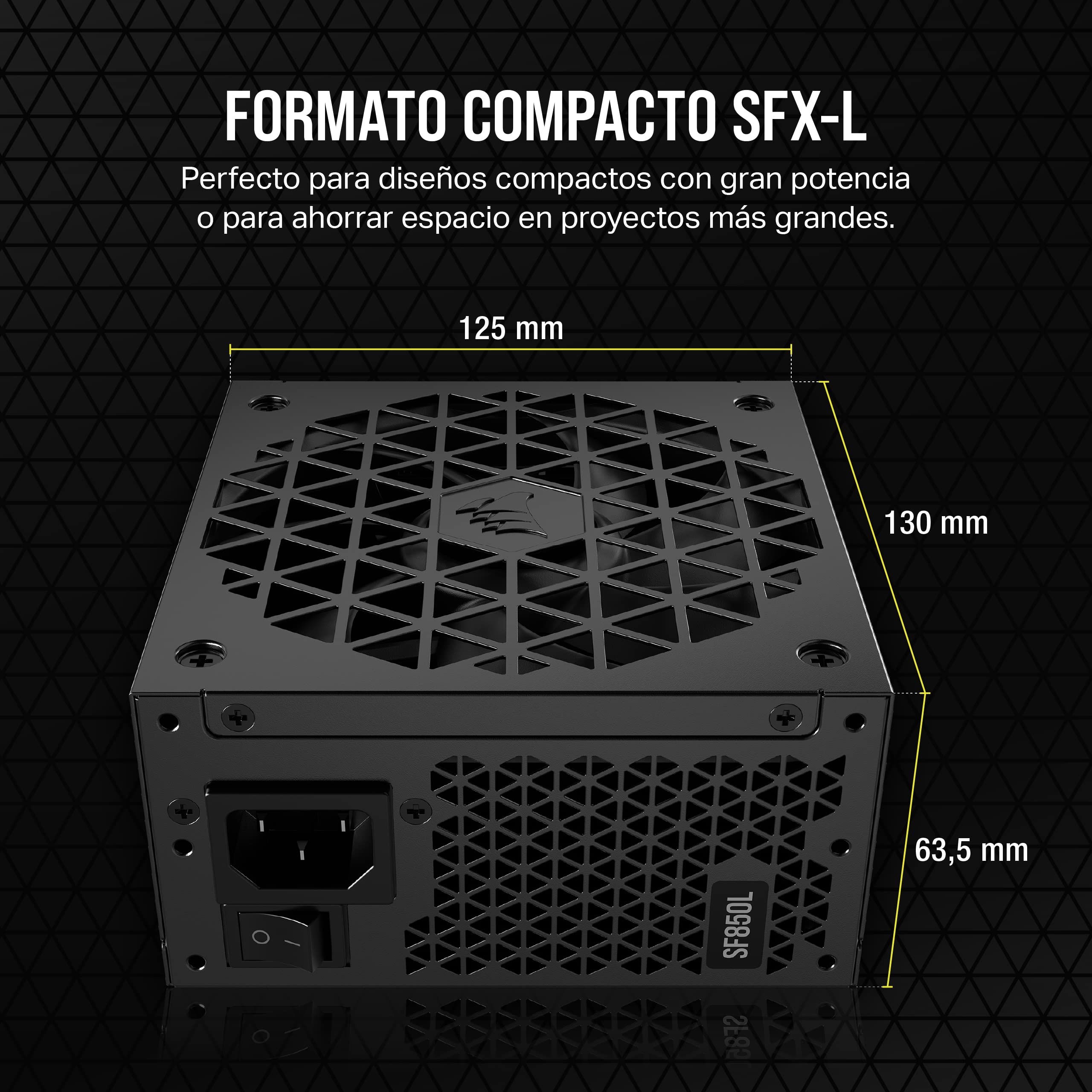Corsair SF850L Fuente de Alimentación SFX Totalmente Modular de Bajo Ruido - Compatible con ATX 3.1 y PCIe 5.1 - Ventilador Silencioso PWM de 120 mm - Eficiencia 80 Plus Gold - Modo RPM Cero - Negro