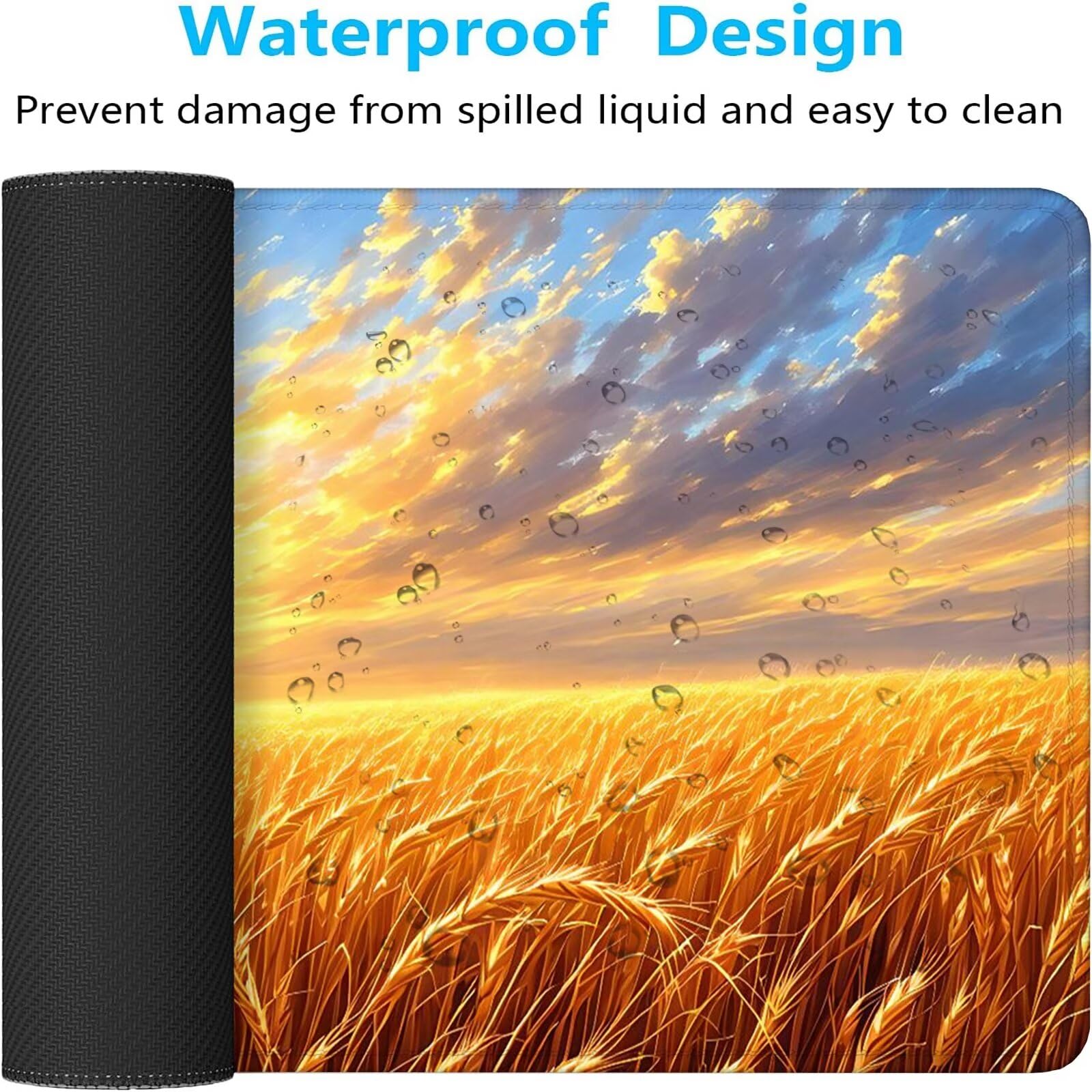 Tapis de Souris XXL 1200 x 500 mm,Paysage Tapis de Souris Gamer Imperméable,Tapis de Souris Champ de blé,Tapis Souris Bords Cousus,Base en Caoutchouc Antidérapante,Mousepad pour Maison Bureau S-506