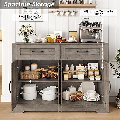 Vista 5 de Armario de buffet, armario de cocina con puertas de cierre suave, unidades de almacenamiento de cocina con estantes y cajones para sala de estar