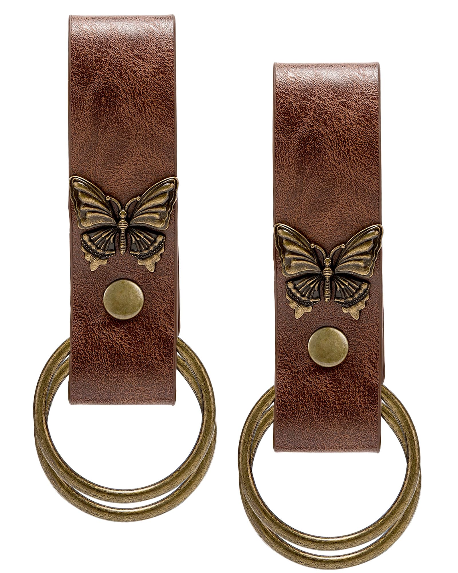 MOSTORY Viking Brown Skirt Hikes for Medieval Costume Women, 2 Pcs Leather Double Buckle Belts Skirt Buckle with Butterfly for Renaissance Dress Waistband Accessories Cosplay