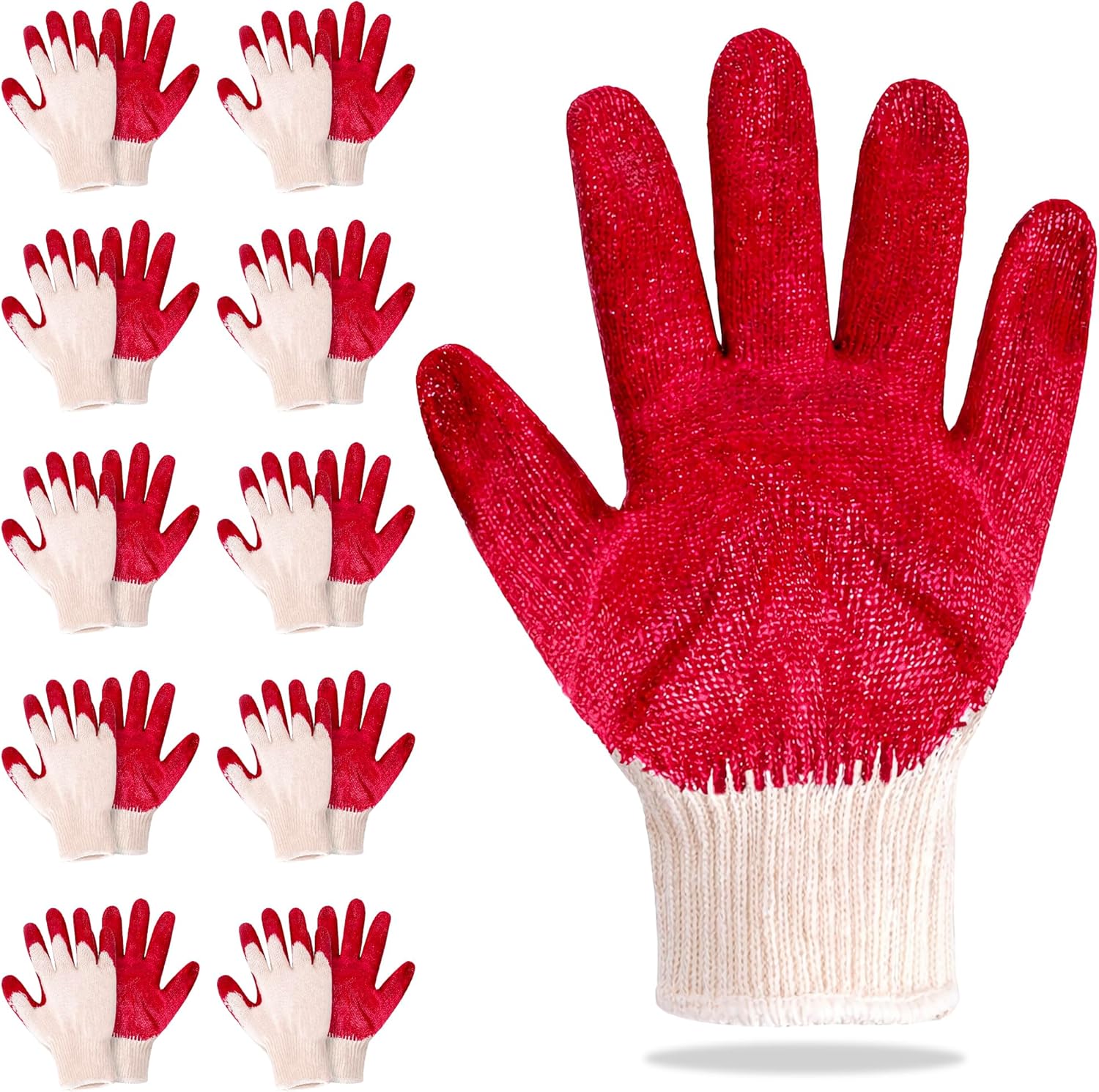 AMZ Latex Coated Work Gloves. Poly and Cotton Work Gloves Latex Coated Palms. Heavy Duty Latex Coated String Knit Gloves