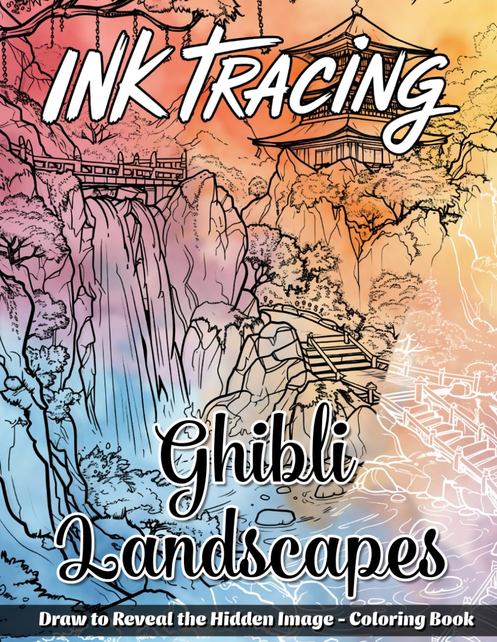 Ink Tracing Ghibli Landscapes Coloring Book: A Serene Collection of 40 Ghibli-Inspired Landscapes to Trace Ink and Color for Calm and Joy